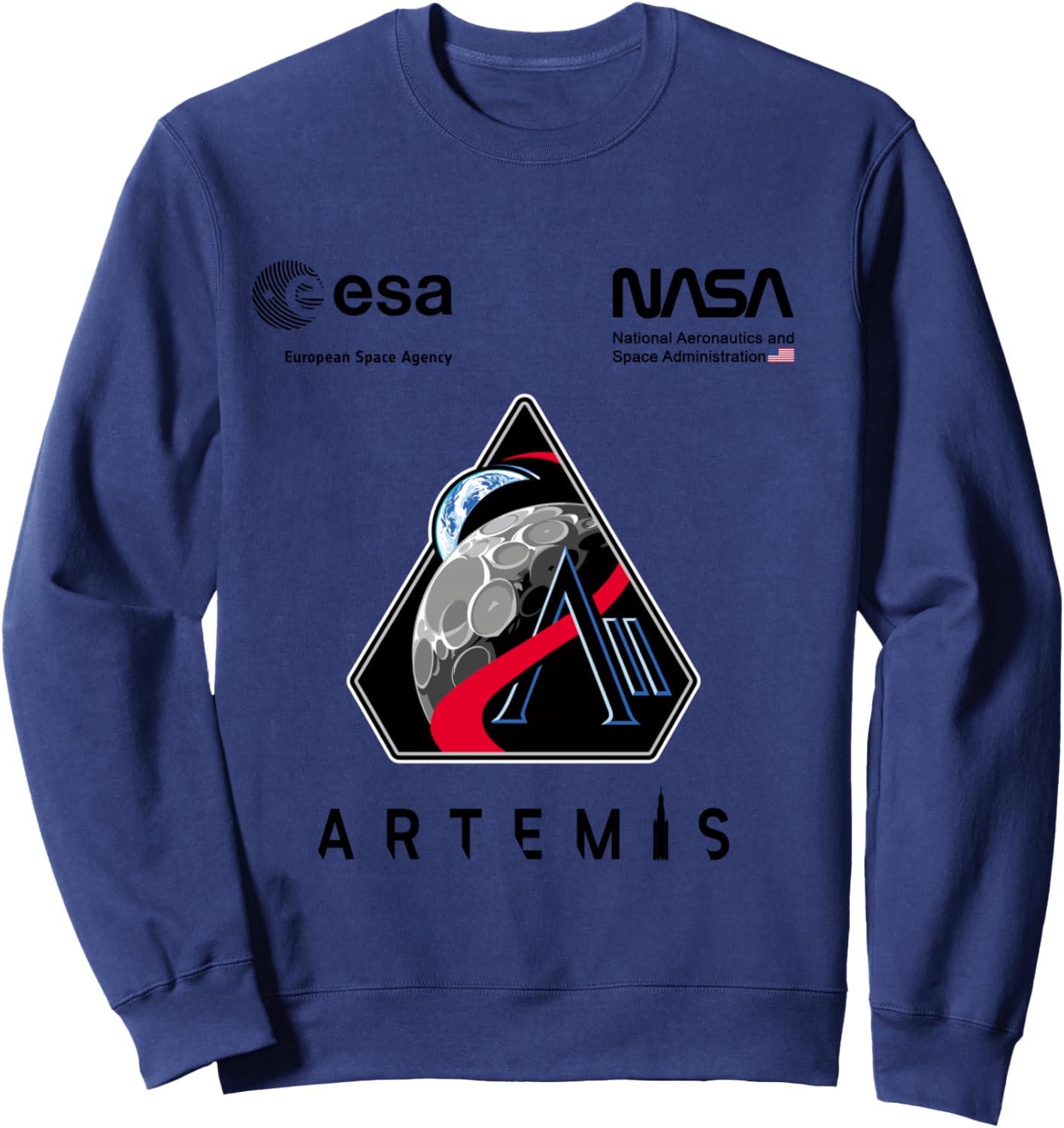 NASA Artemis II Mission Patch Worm and ESA Logo Sweatshirt - Sweatshirt | Navy