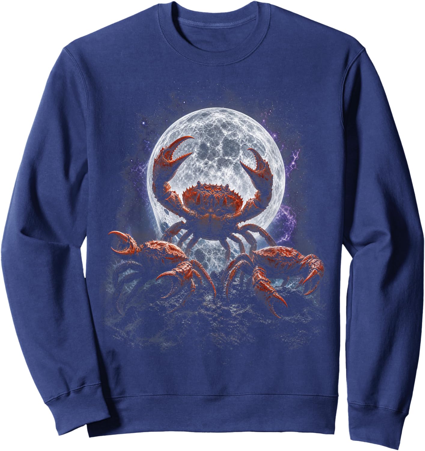 Funny Crab Moon Deep Sea Ocean Creature Fantasy 90s Art Sweatshirt - Sweatshirt | Navy