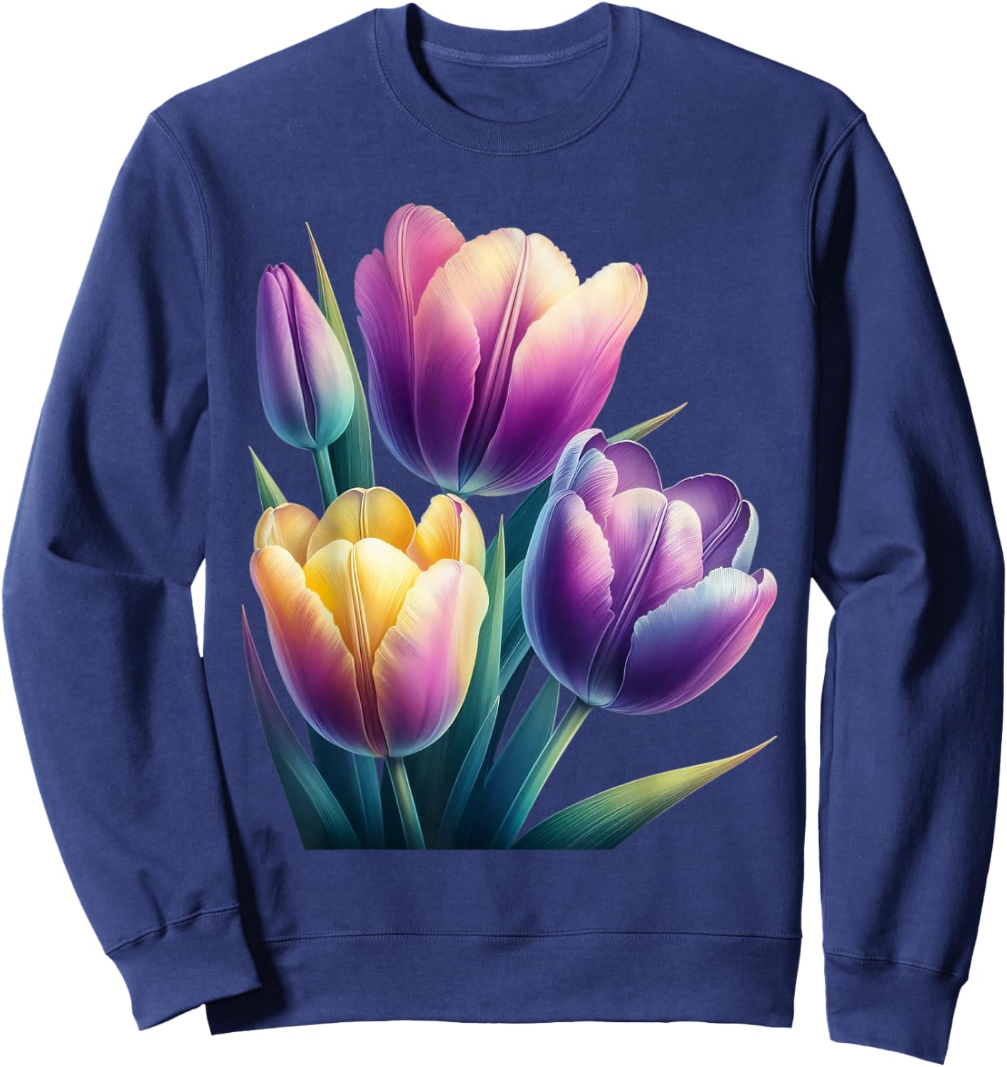 Beautiful Tulips Purple Yellow Botanical Gardening Sweatshirt - Sweatshirt | Navy