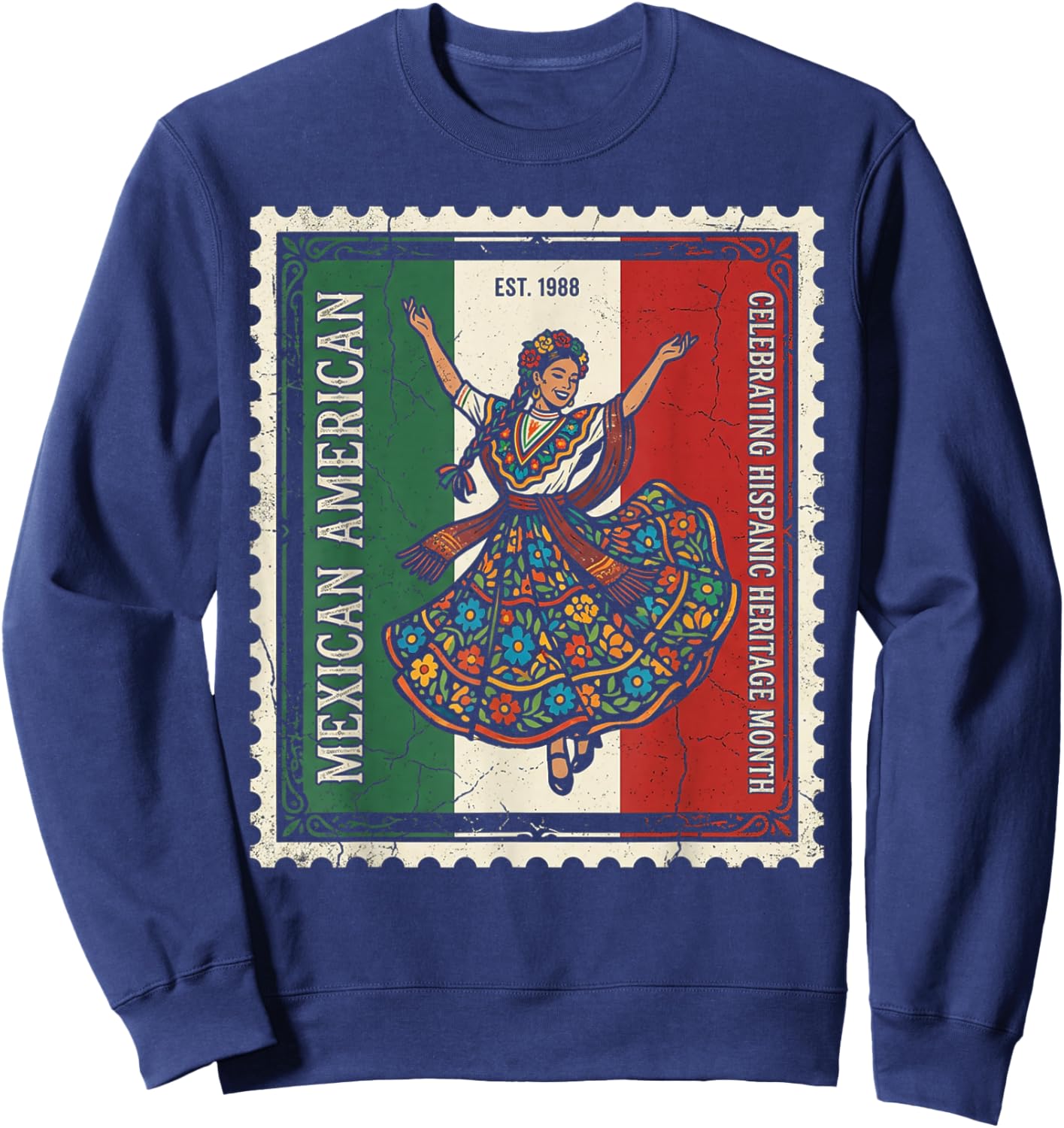 Hispanic Heritage Mexican American Floral Dancer Woman Mujer Sweatshirt - Sweatshirt | Navy