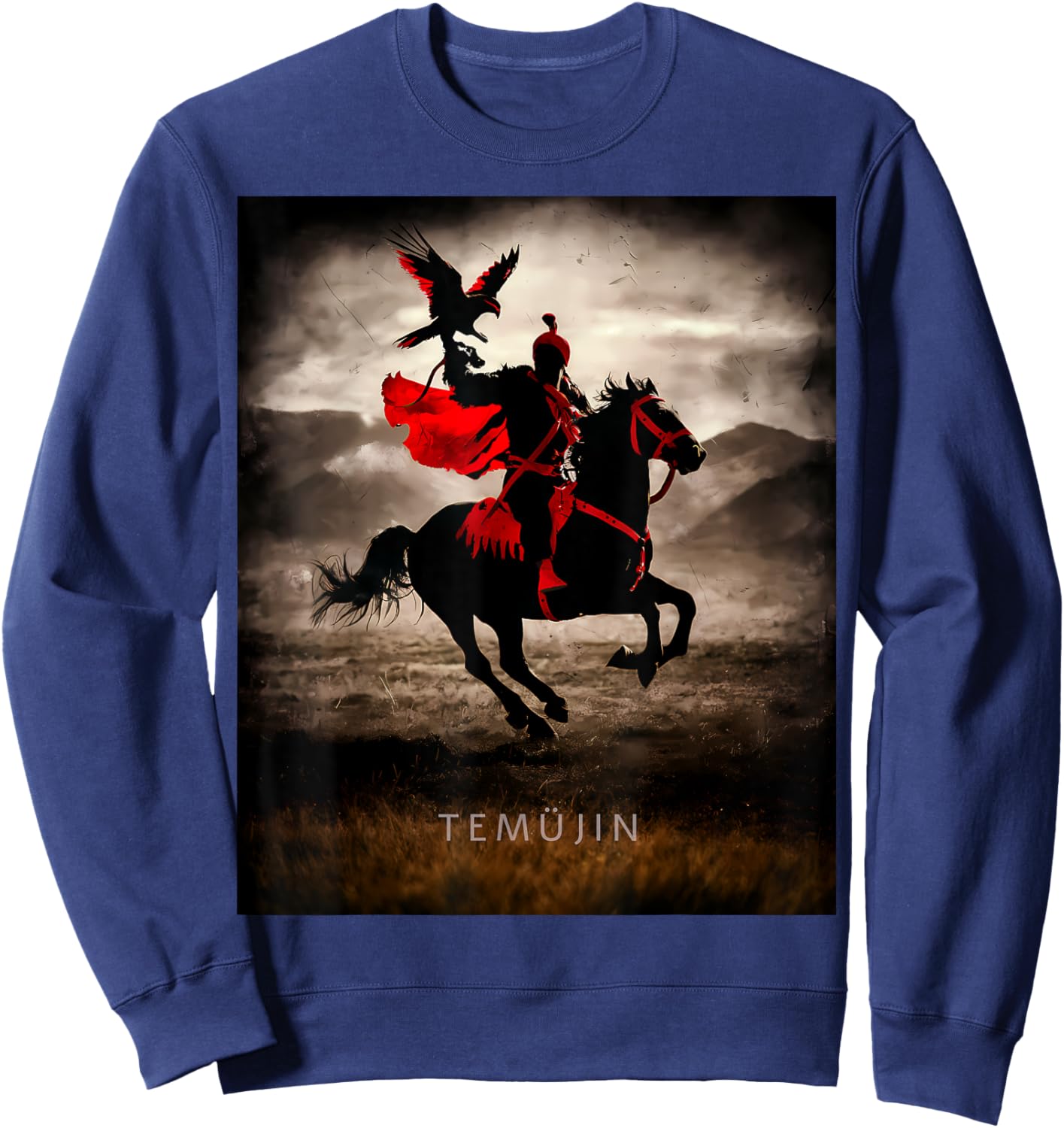 Genghis Khan Temujin Warrior Spirit Falcon Horse Mongolia Sweatshirt - Sweatshirt | Navy