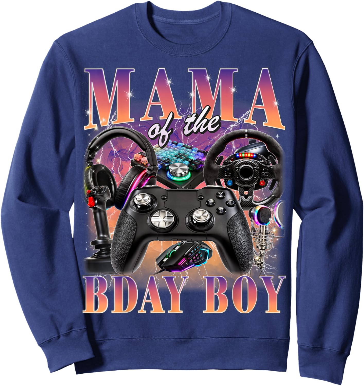 Mom of The Birthday Boy Gamer Retro 90s Style Video Game Sweatshirt - Sweatshirt | Navy