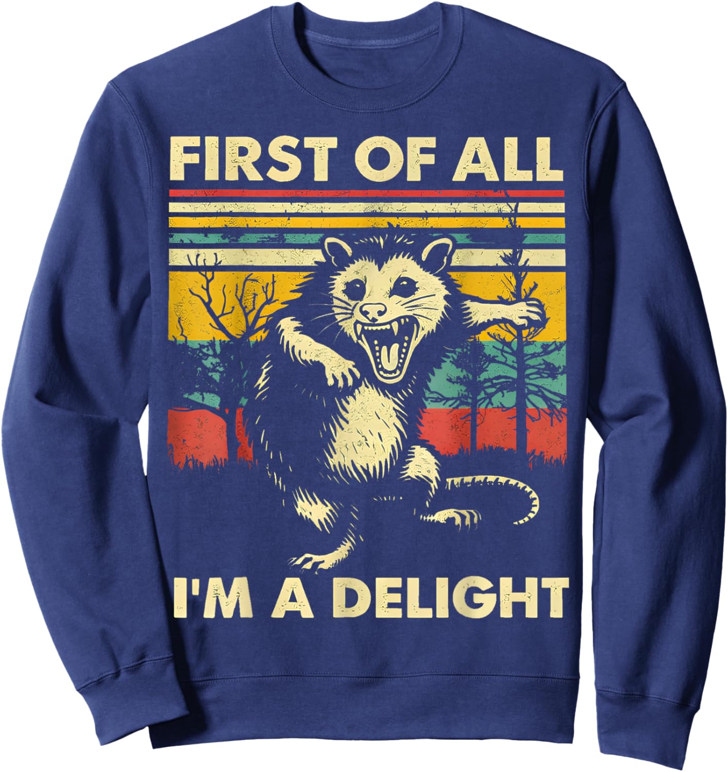 First of All I'm A Delight Funny Saying Sarcastic Opossum Sweatshirt - Sweatshirt | Navy