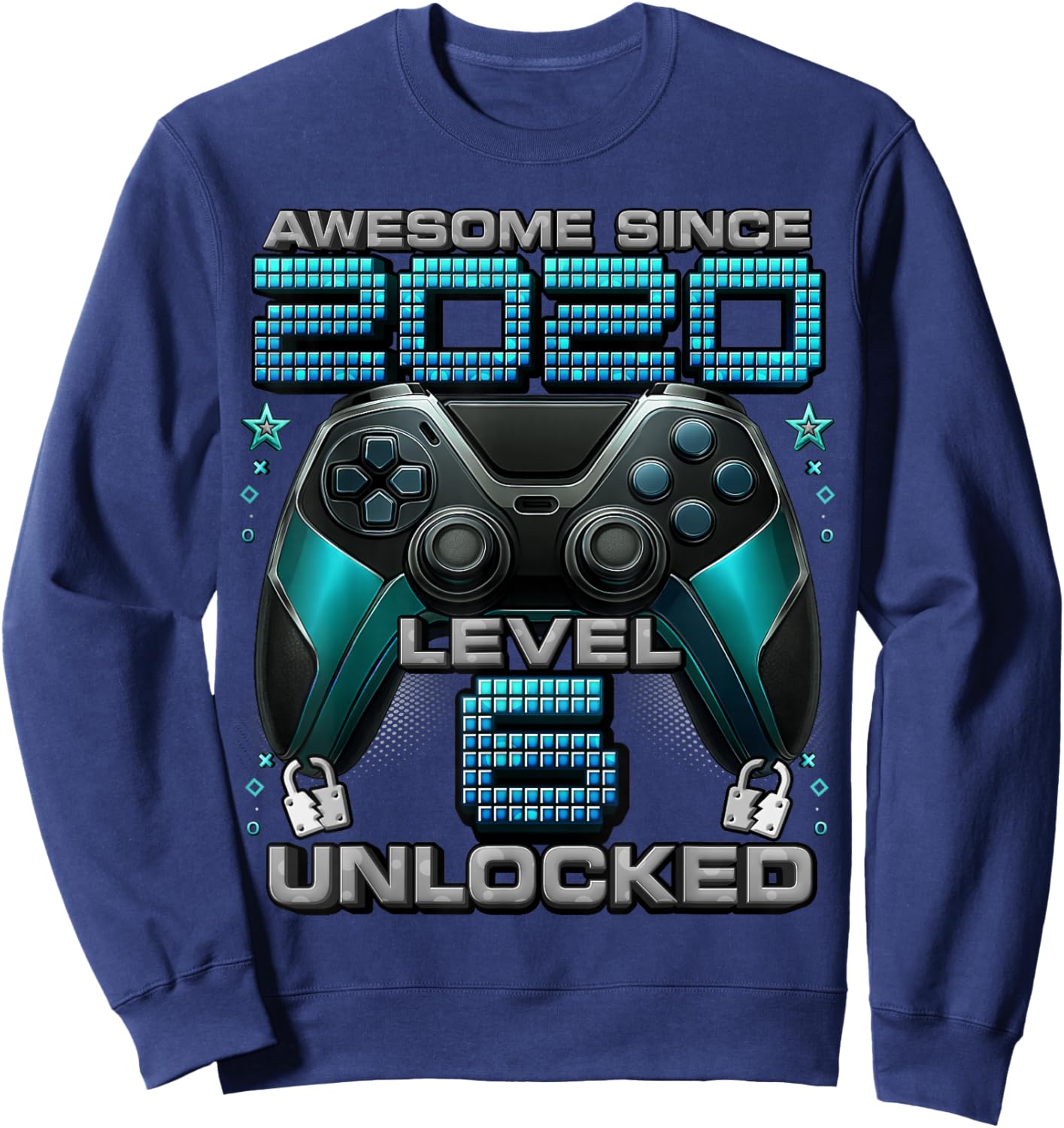 Level 6 Unlocked Awesome Since 2020 6th Birthday Gaming Sweatshirt - Sweatshirt | Navy