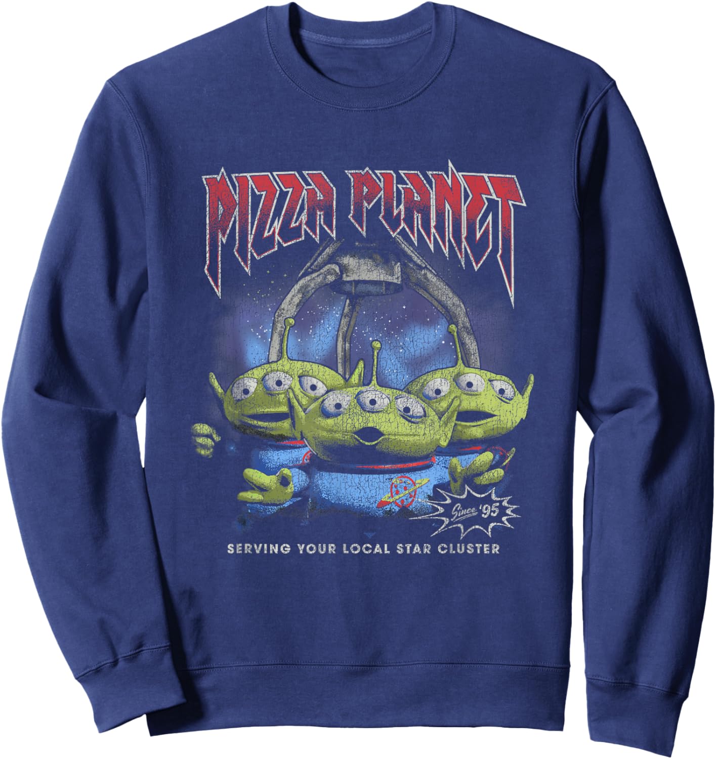 Disney Pixar Toy Story Pizza Planet Rock & Roll Aliens Retro Sweatshirt - Sweatshirt | Navy