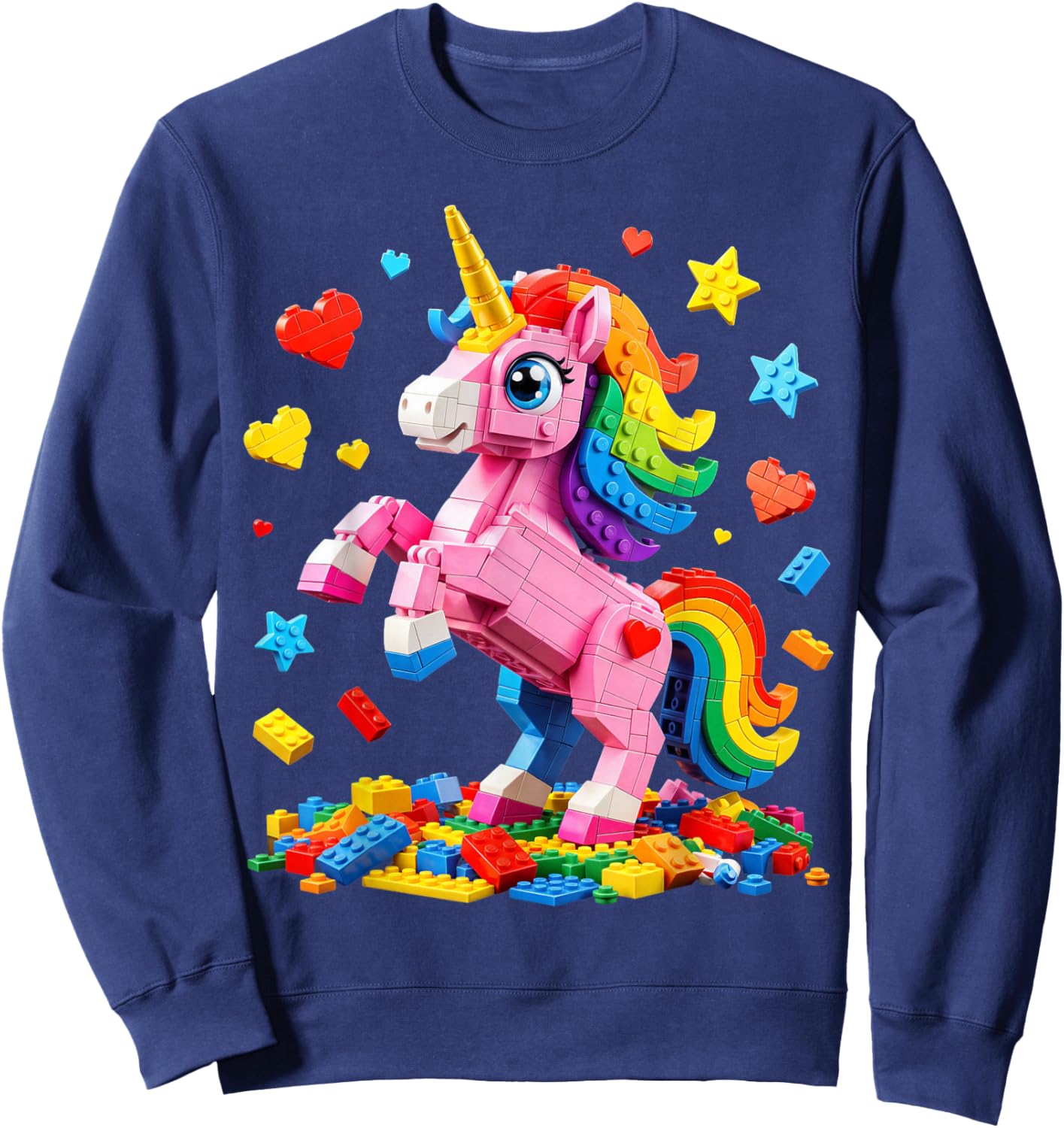 Unicorn Master Builder Girls Kids Building Bricks Blocks Toy Sweatshirt - Sweatshirt | Navy