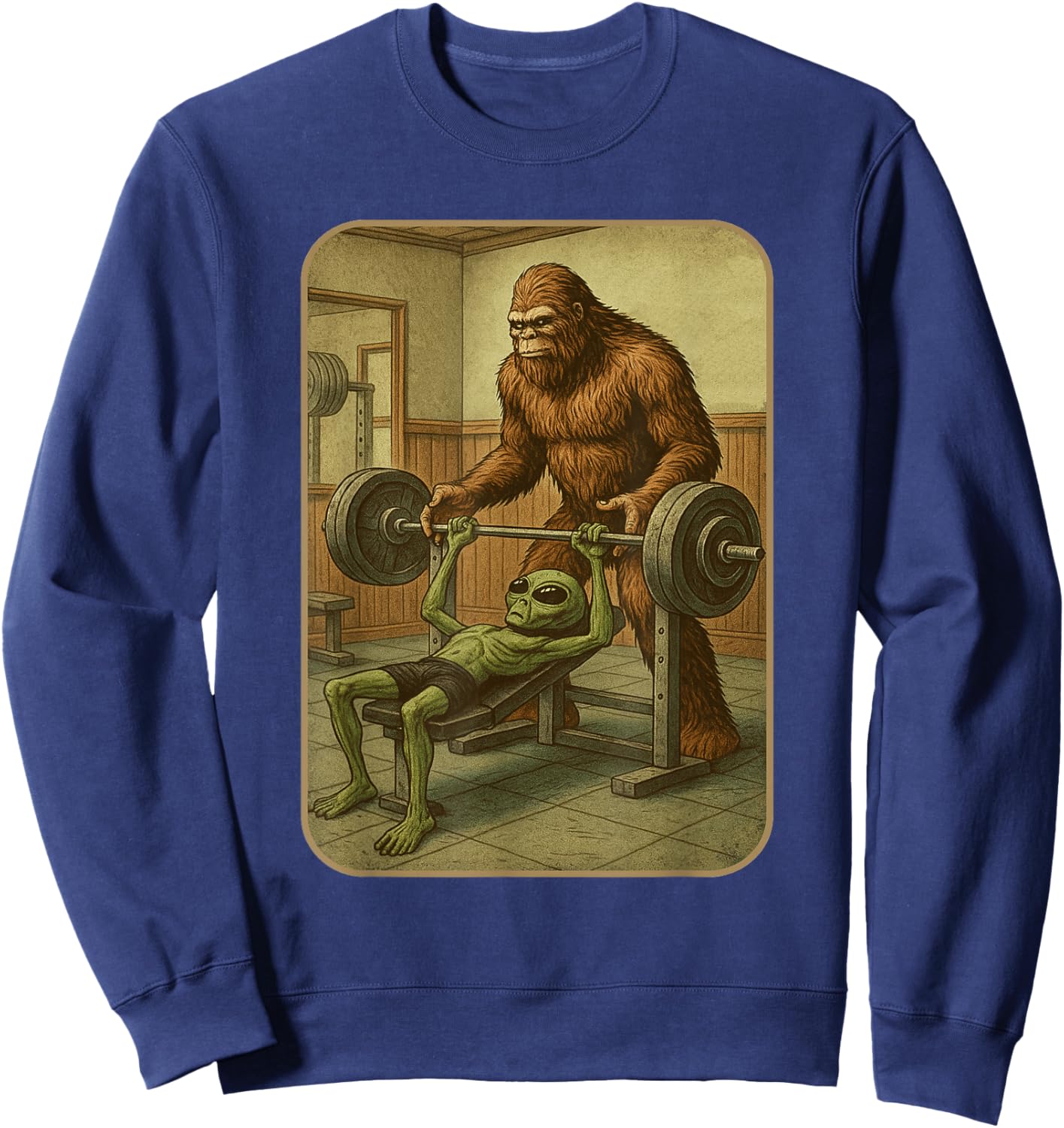 Gym Shirt Men Women Weightlifting Bigfoot Alien Sweatshirt - Sweatshirt | Navy