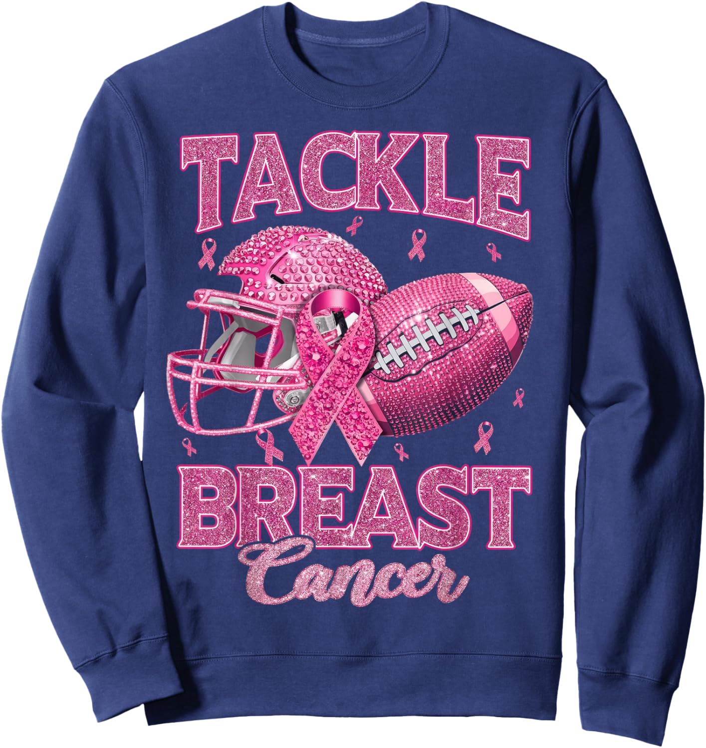 Tackle Breast Cancer Awareness American Football Pink Ribbon Sweatshirt - Sweatshirt | Navy