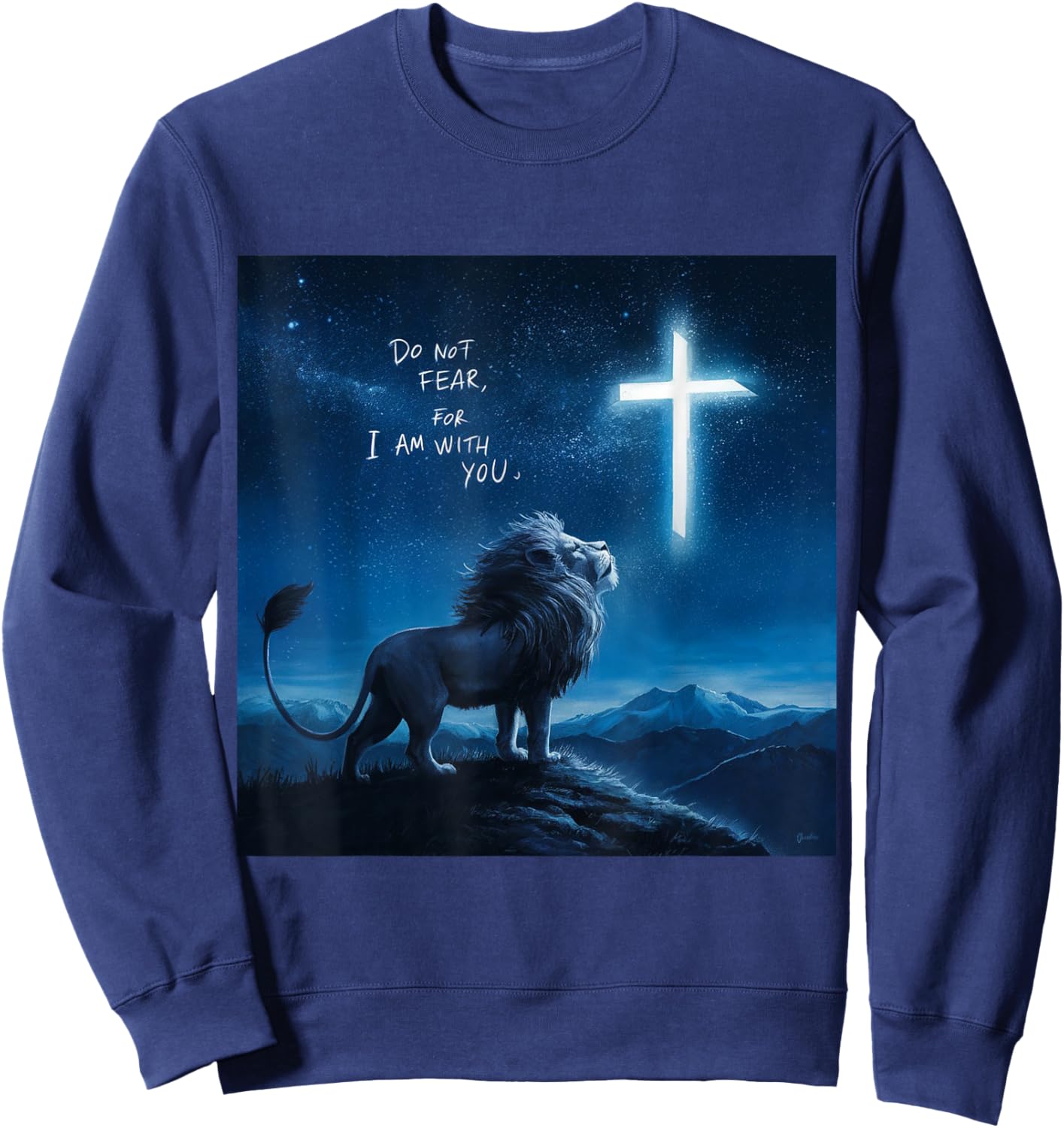 Christian Religious Bible Verse Sayings Lion Fear Scripture Sweatshirt - Sweatshirt | Navy