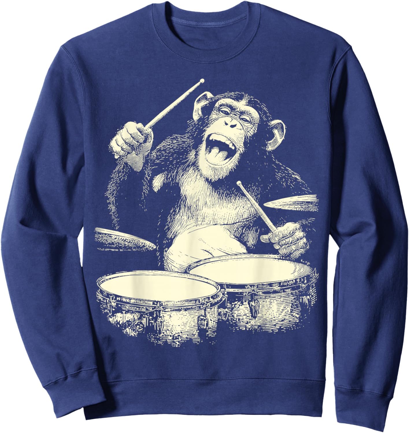 Chimpanzee Playing Drums Funny Animal Drummer Chimp Graphic Sweatshirt - Sweatshirt | Navy
