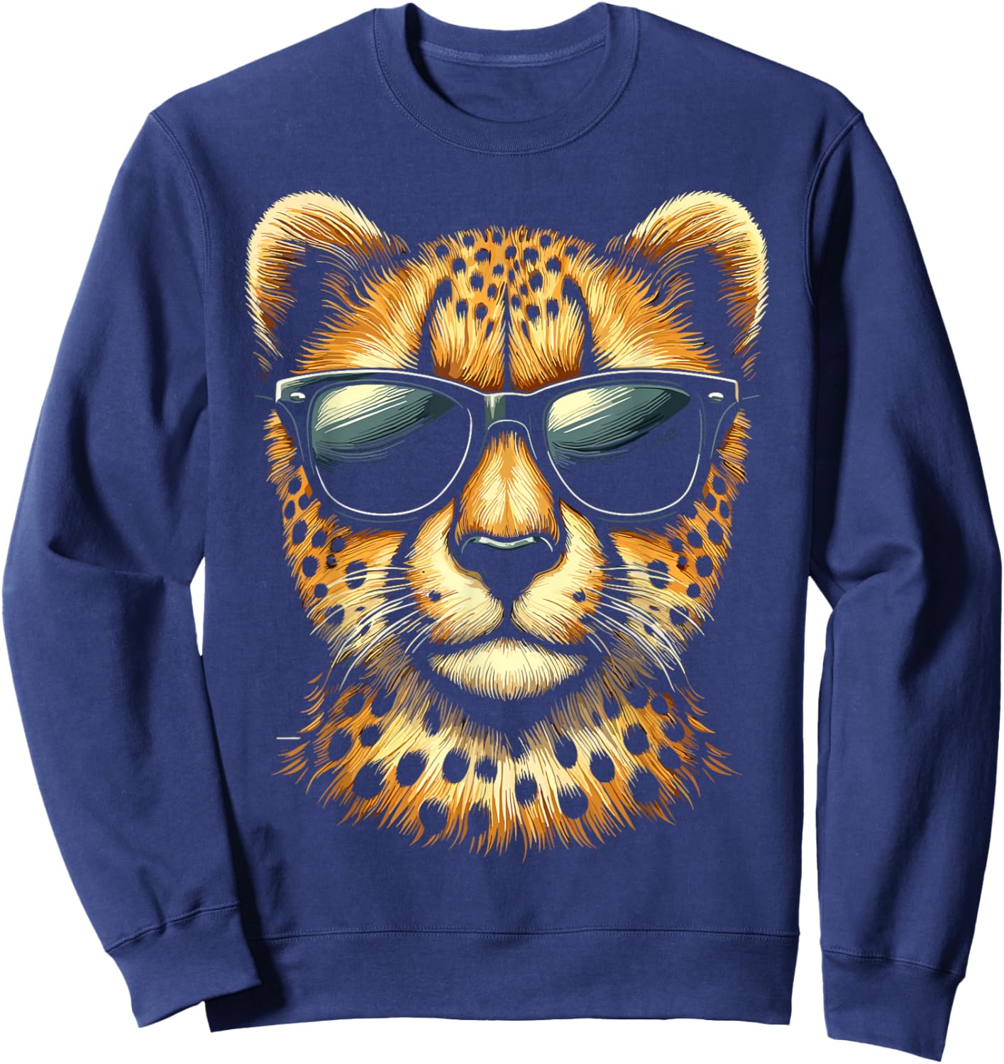 Cheetah with Sunglasses Cheetah Animal Sweatshirt - Sweatshirt | Navy