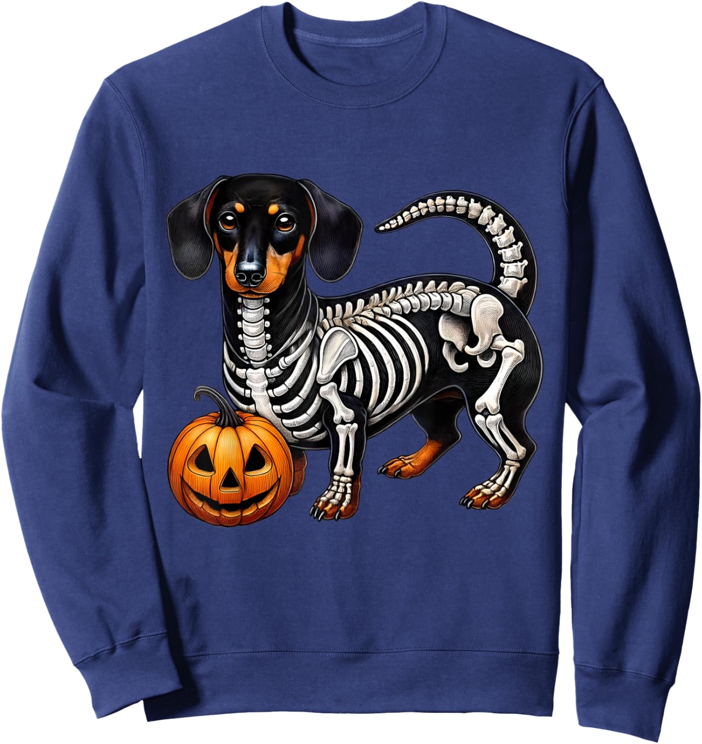 Dachshund Skeleton Jack O Lantern Funny Wiener Dog Halloween Sweatshirt - Sweatshirt | Navy