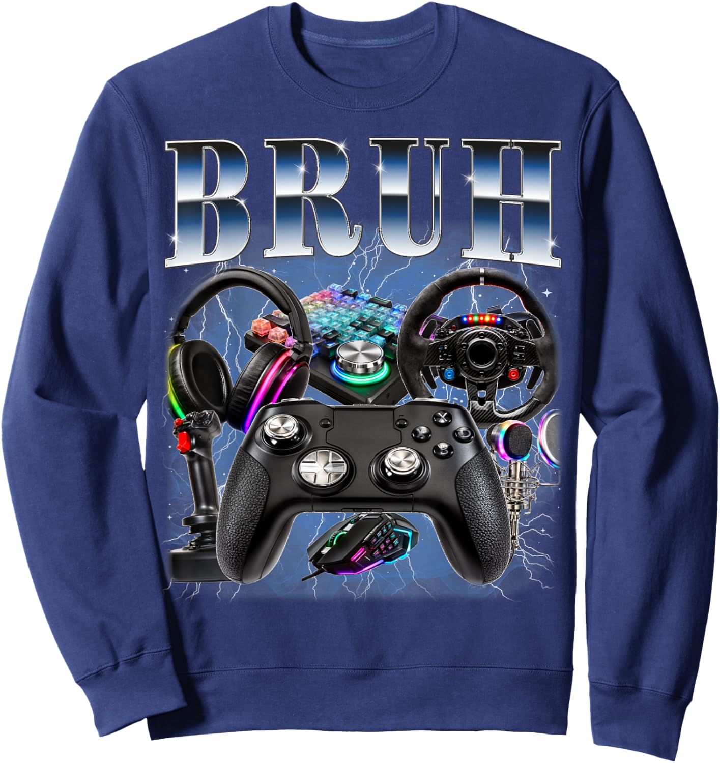 Bruh Gamer Video Game Lover Retro 90s Style Gaming Sweatshirt - Sweatshirt | Navy