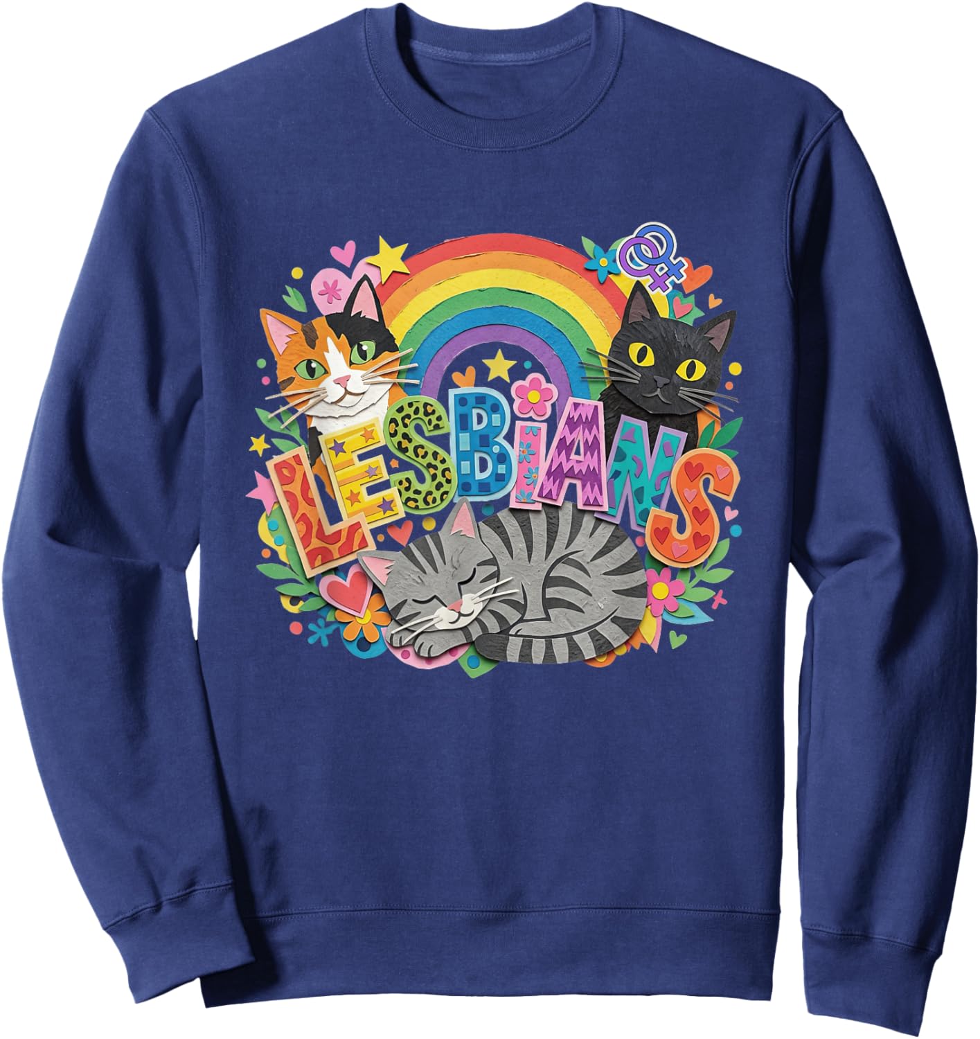 Lesbians Pride Cat Feminist Funny LGBTQ Month Purride Cats Sweatshirt - Sweatshirt | Navy