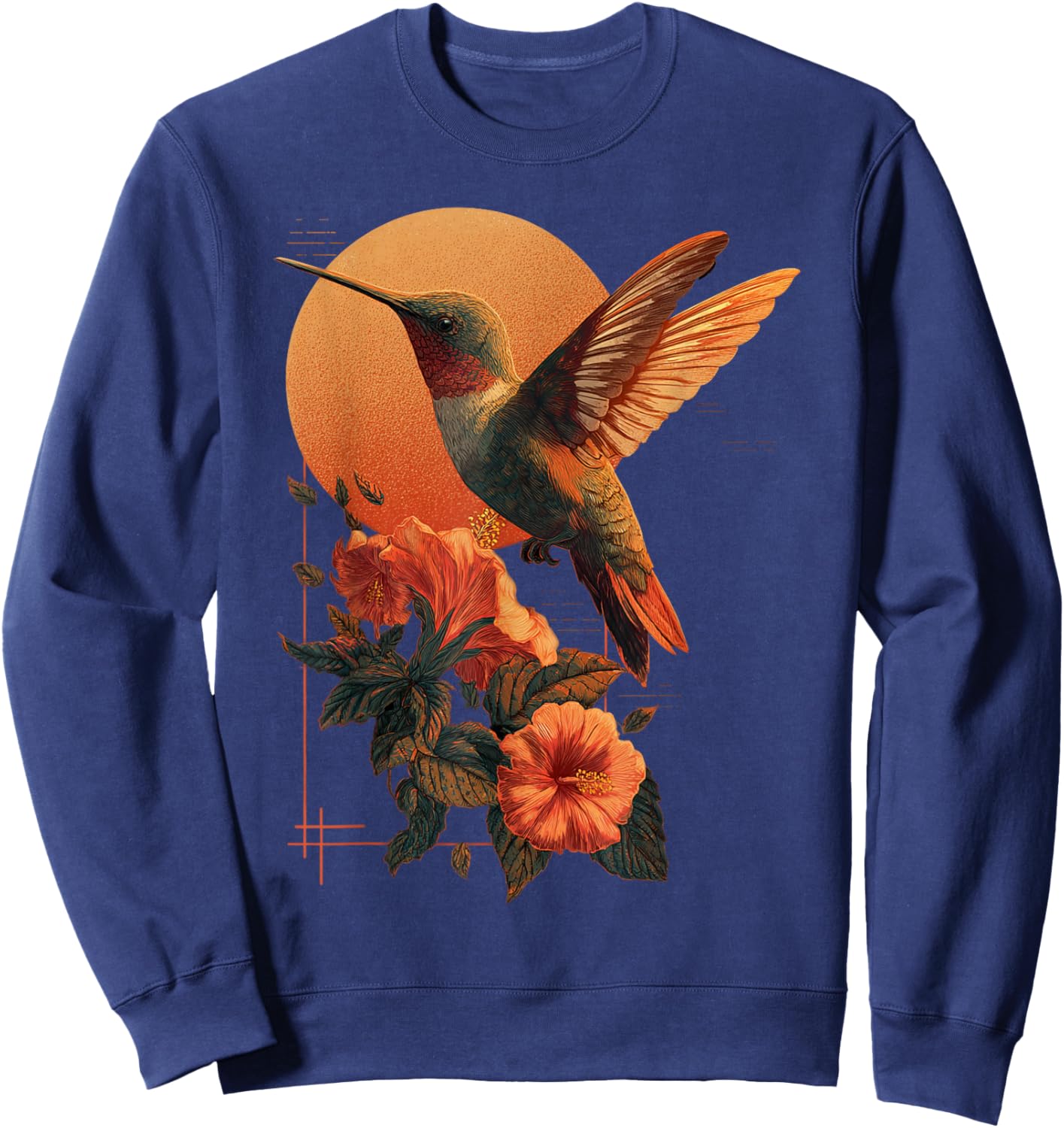 Hummingbird Hibiscus Flower Tropical Sunset Art Sweatshirt - Sweatshirt | Navy