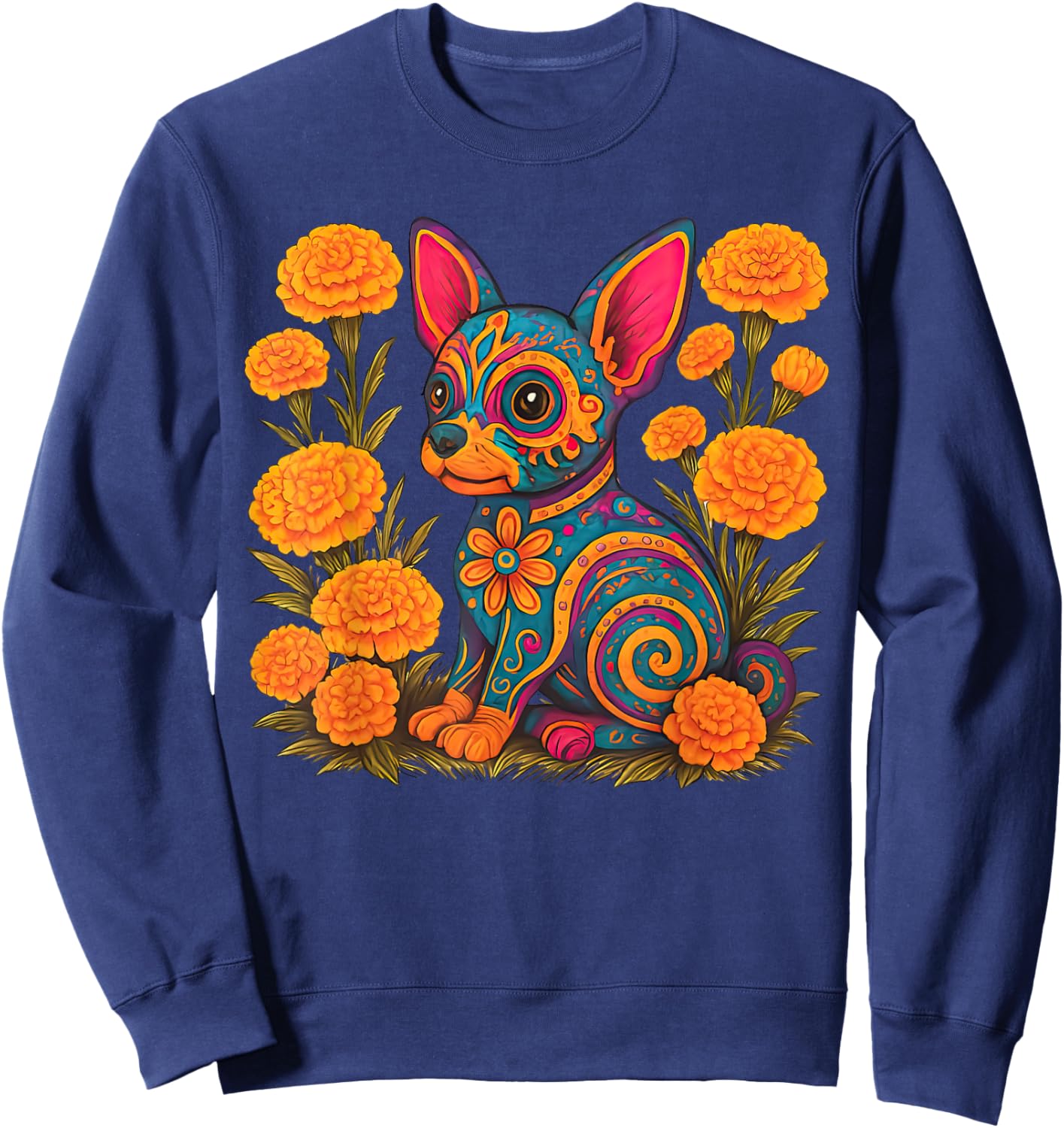 Alebrije Dog Flower Mexican Folk Art Owner Mom Dad Pet Lover Sweatshirt - Sweatshirt | Navy