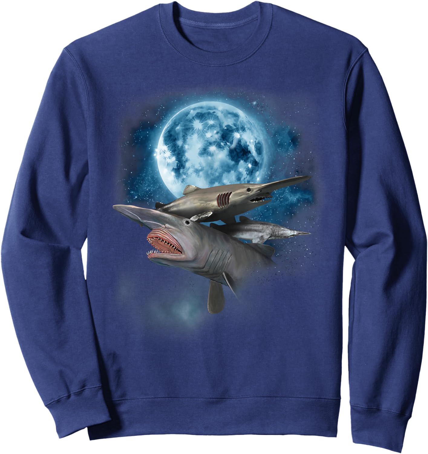 Goblin Shark Shirt - Howling at the Moon Goblin Shark Sweatshirt - Sweatshirt | Navy