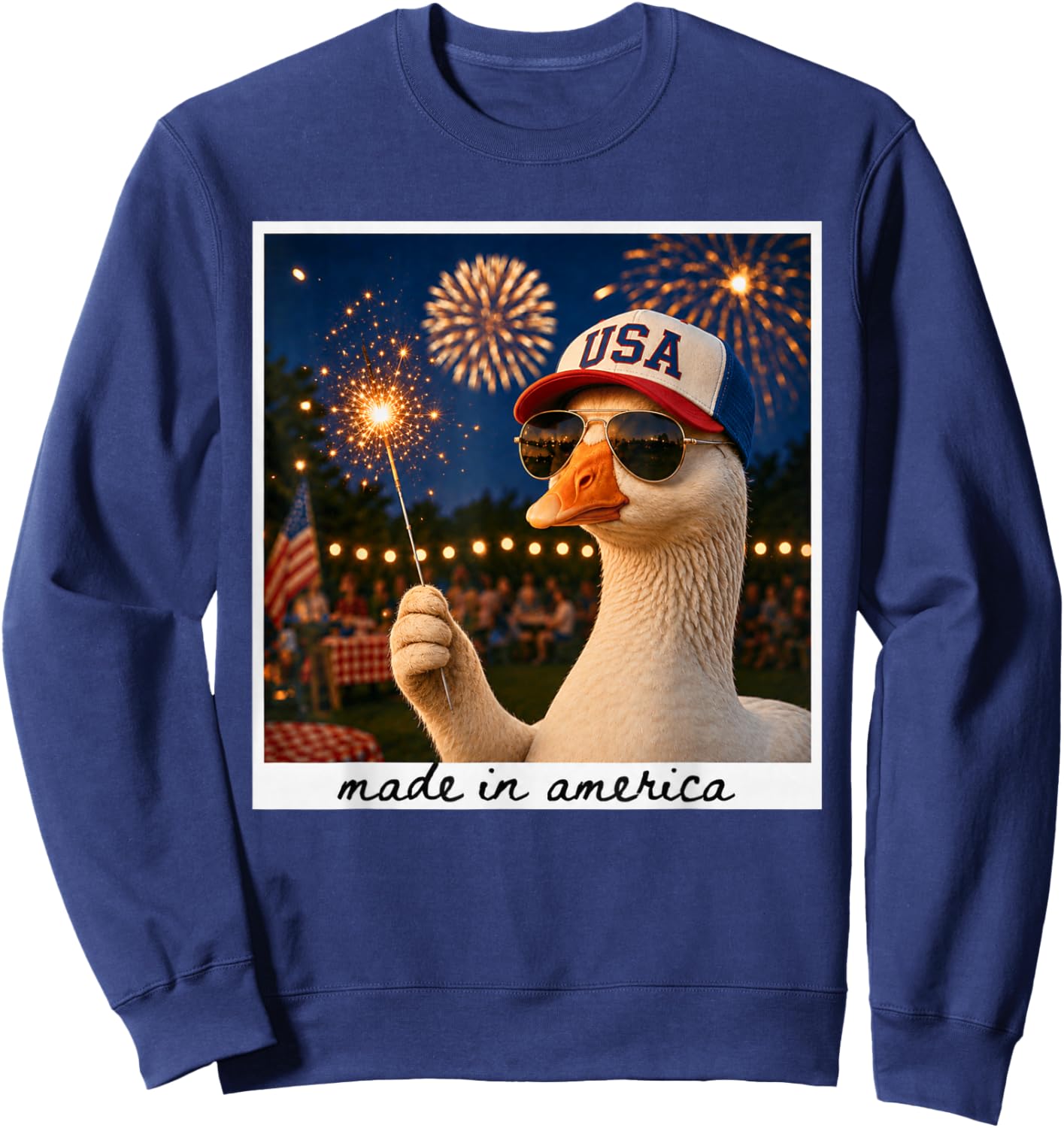 Patriotic Goose USA Fireworks 4th of July 250 Years America Sweatshirt - Sweatshirt | Navy
