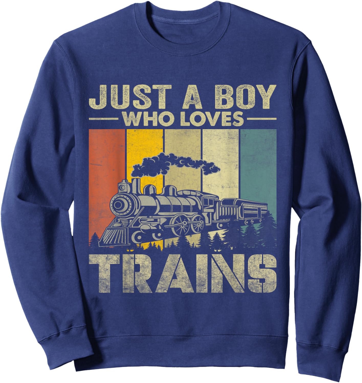 Funny Kids Just A Boy Who Loves Trains Vintage Graphic Sweatshirt - Sweatshirt | Navy