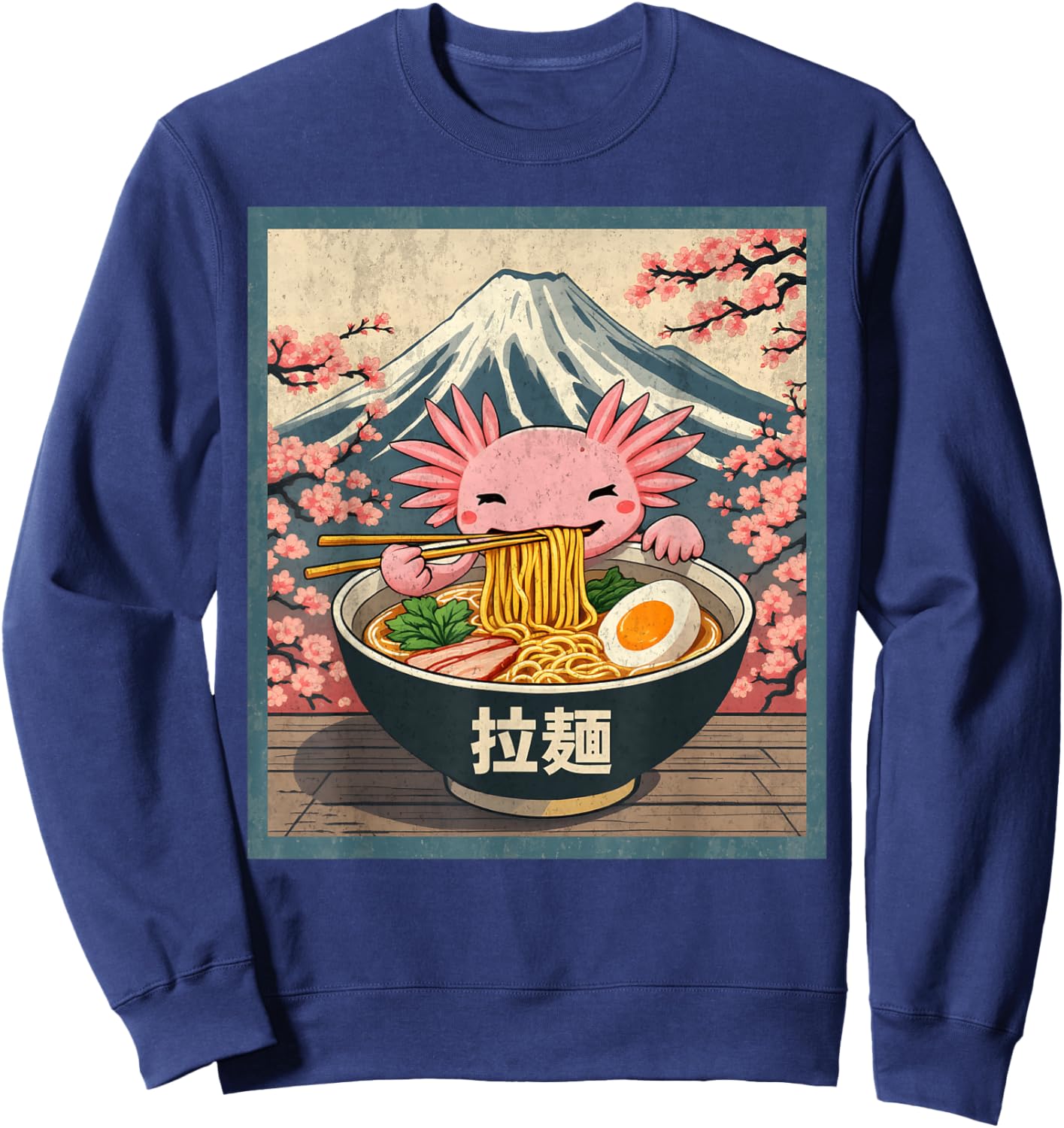 Anime, Axolotl, Ramen, Black, Small, Short Sleeve Sweatshirt - Sweatshirt | Navy