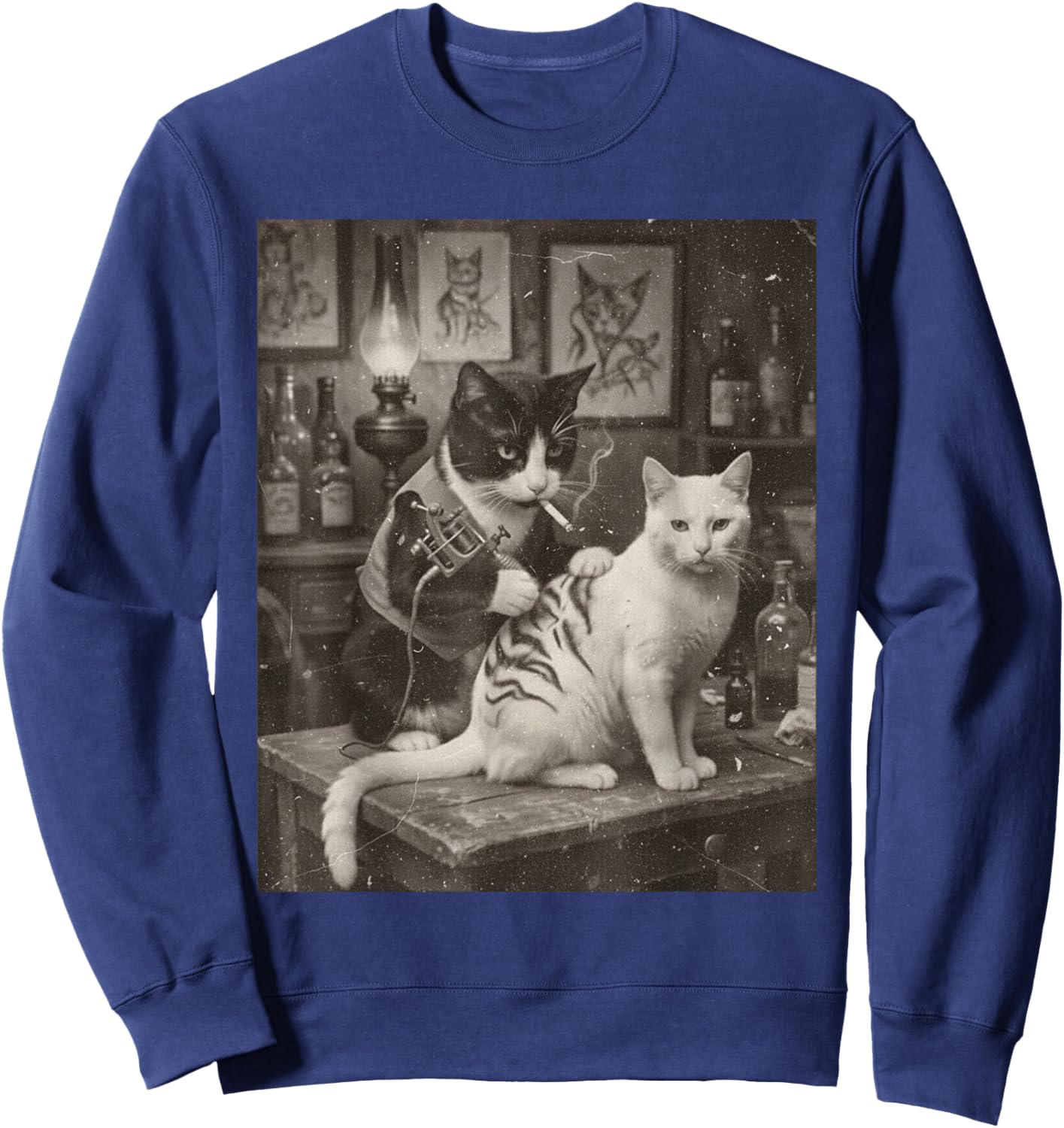 Tattoo Vintage Cat Smoking Ink Kitty Funny Artist Meme Sweatshirt - Sweatshirt | Navy