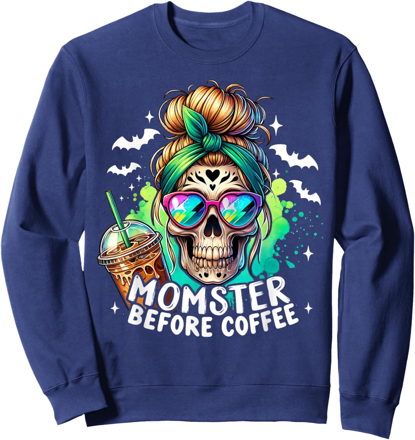Momster Before Coffee Skeleton Skull Spooky Mama Halloween Sweatshirt - Sweatshirt | Navy