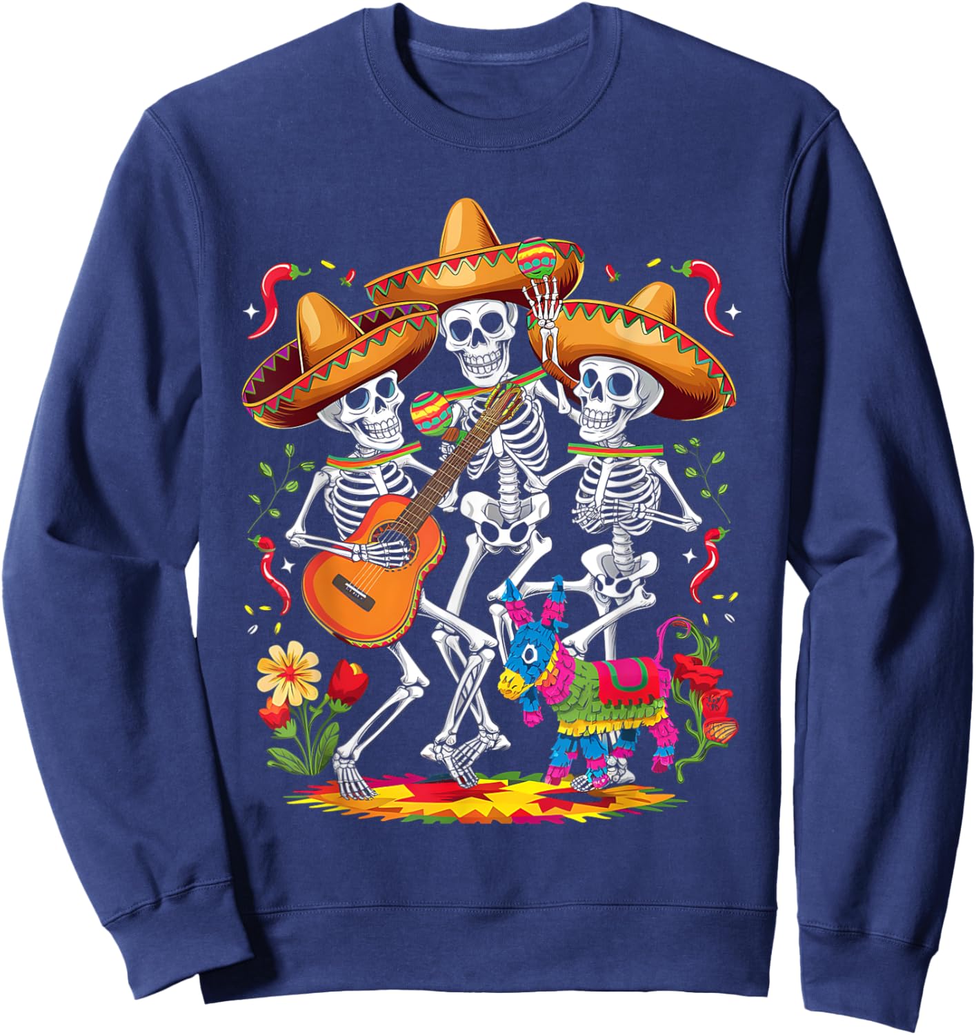 Funny Skeleton Cinco De Mayo Fiesta Mexican Festival Taco Sweatshirt - Sweatshirt | Navy