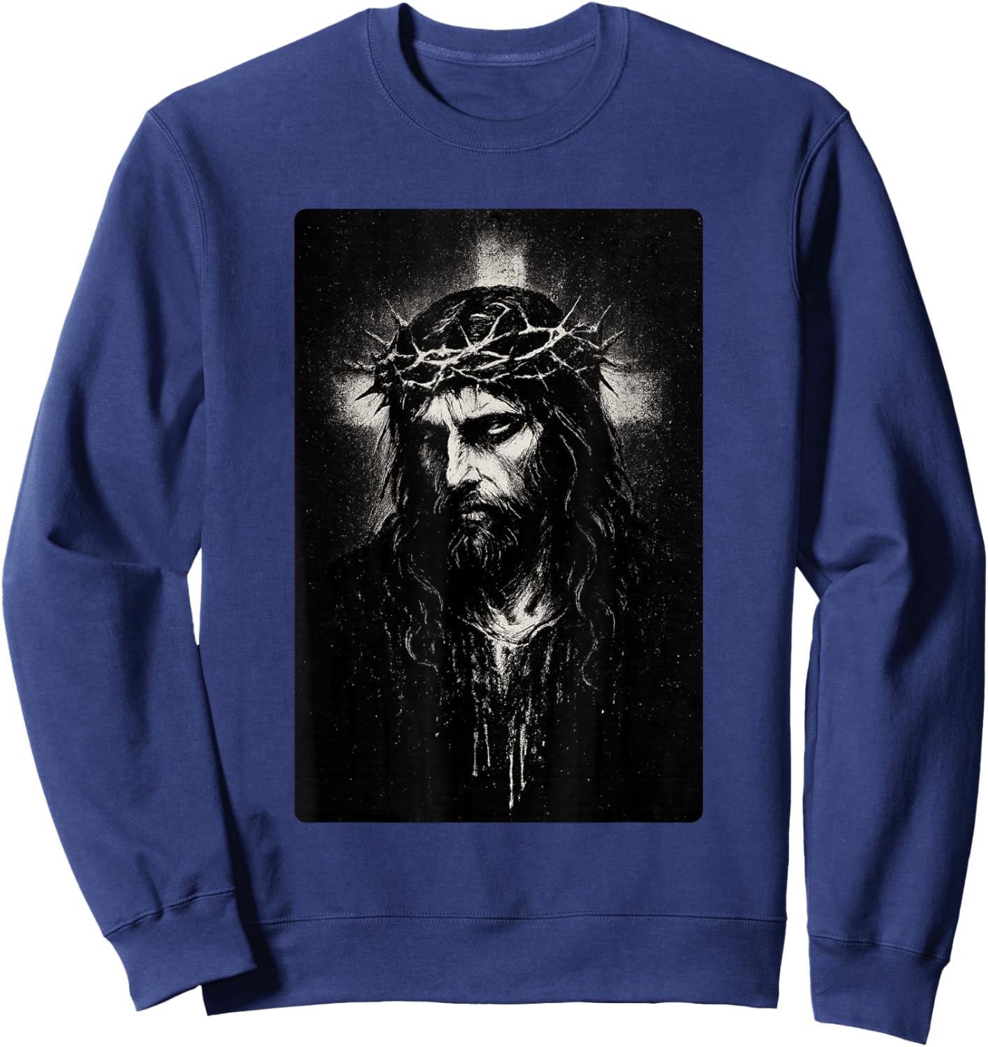 Face of Jesus Christ with Crown of Thorns Sweatshirt - Sweatshirt | Navy
