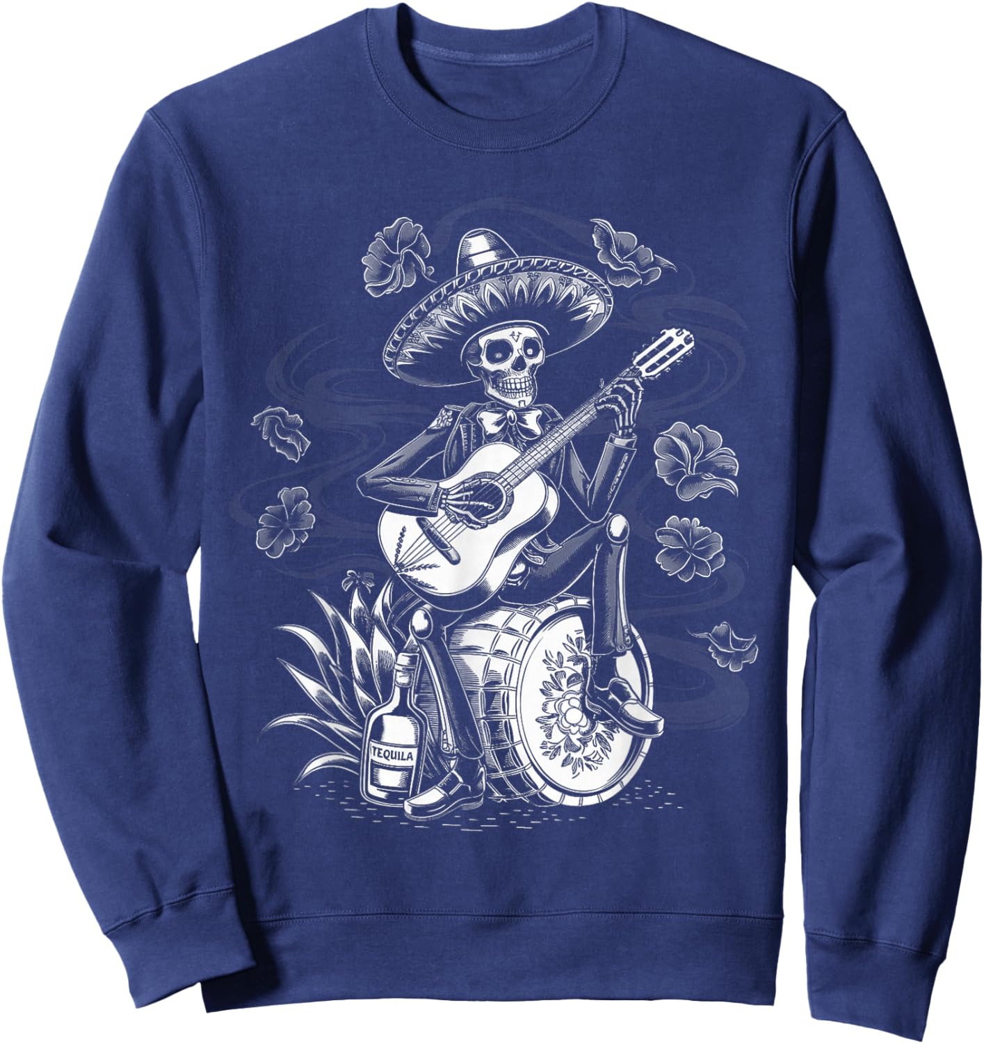 Mexico Vintage Skeleton Tequila Dia De Los Muertos Mexican Sweatshirt - Sweatshirt | Navy