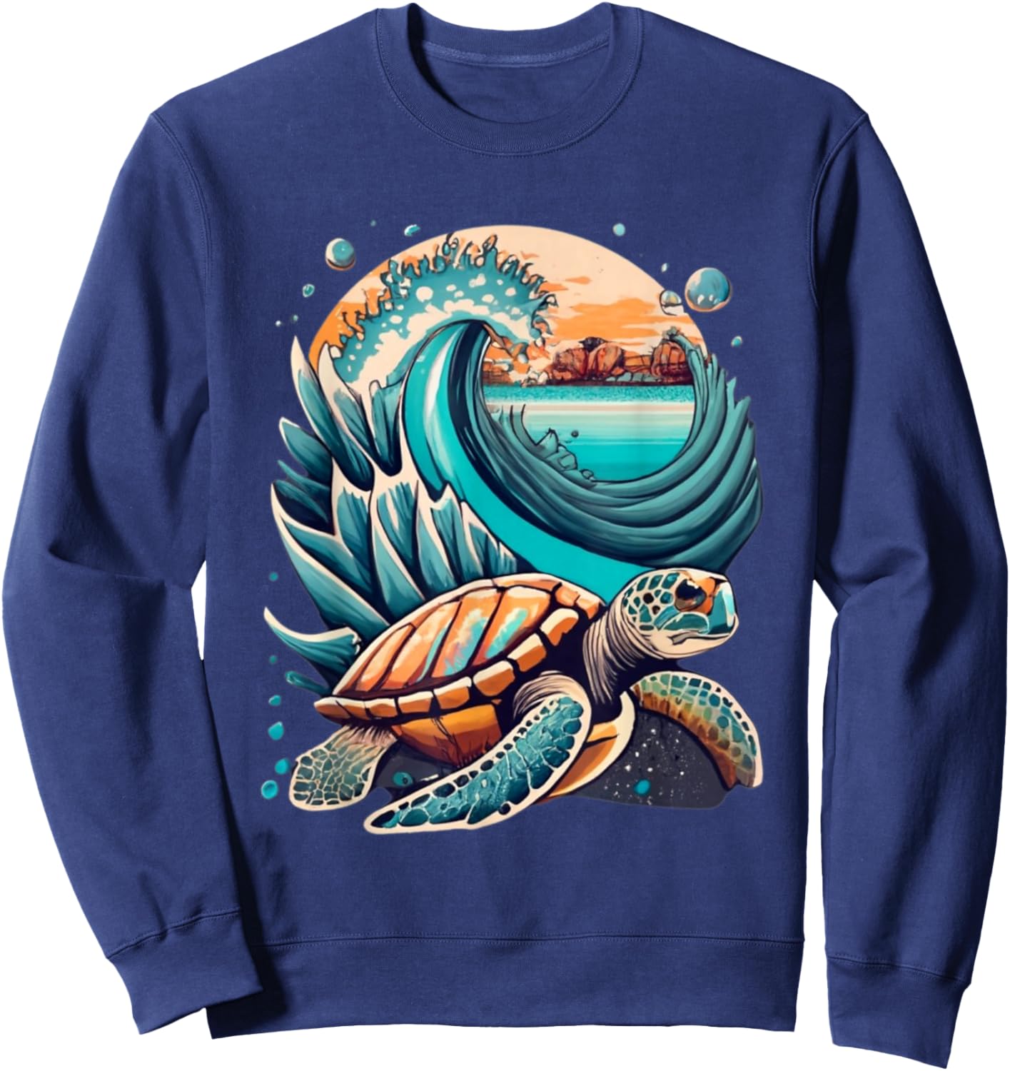 Seaturtle, with waves, sun and beach in the background Women Kids Sweatshirt - Sweatshirt | Navy