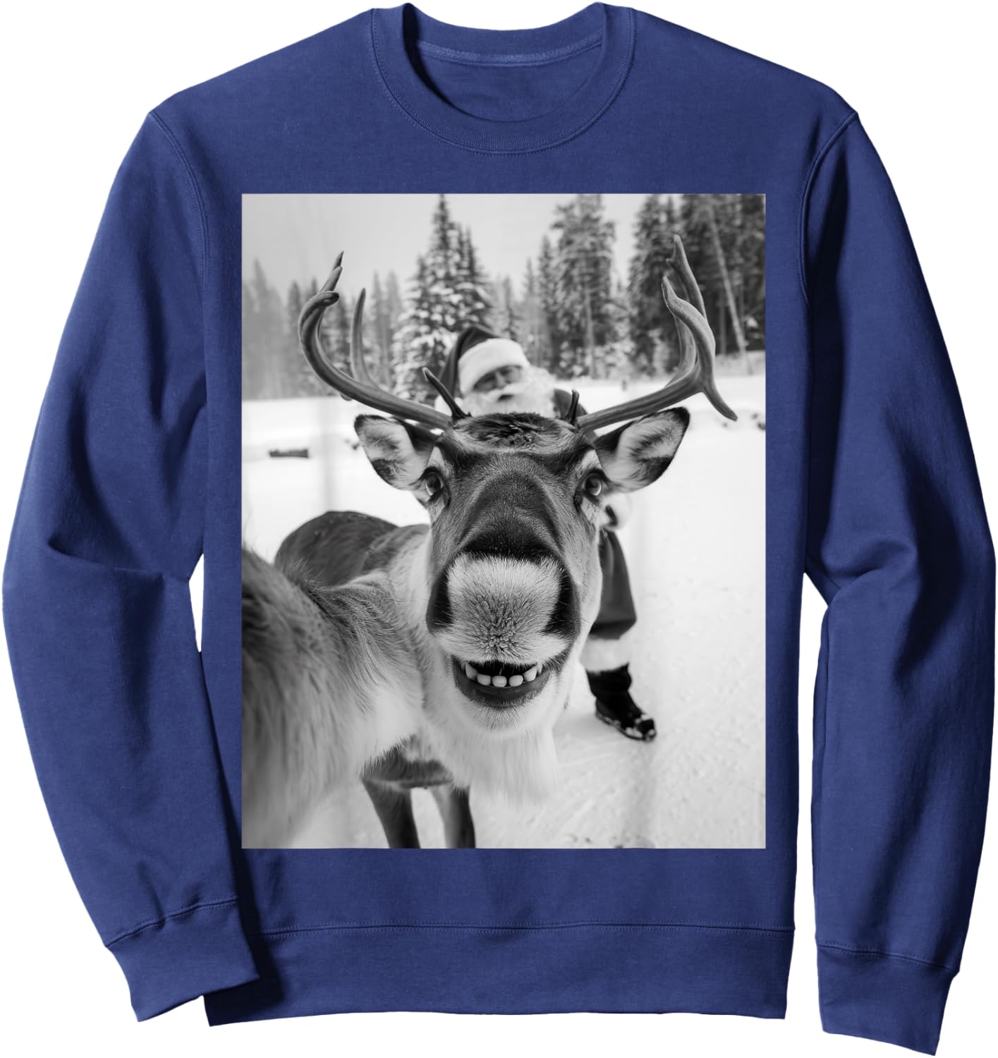 Reindeer Selfie Christmas Party Selfie Funny Reindeer Xmas Sweatshirt - Sweatshirt | Navy