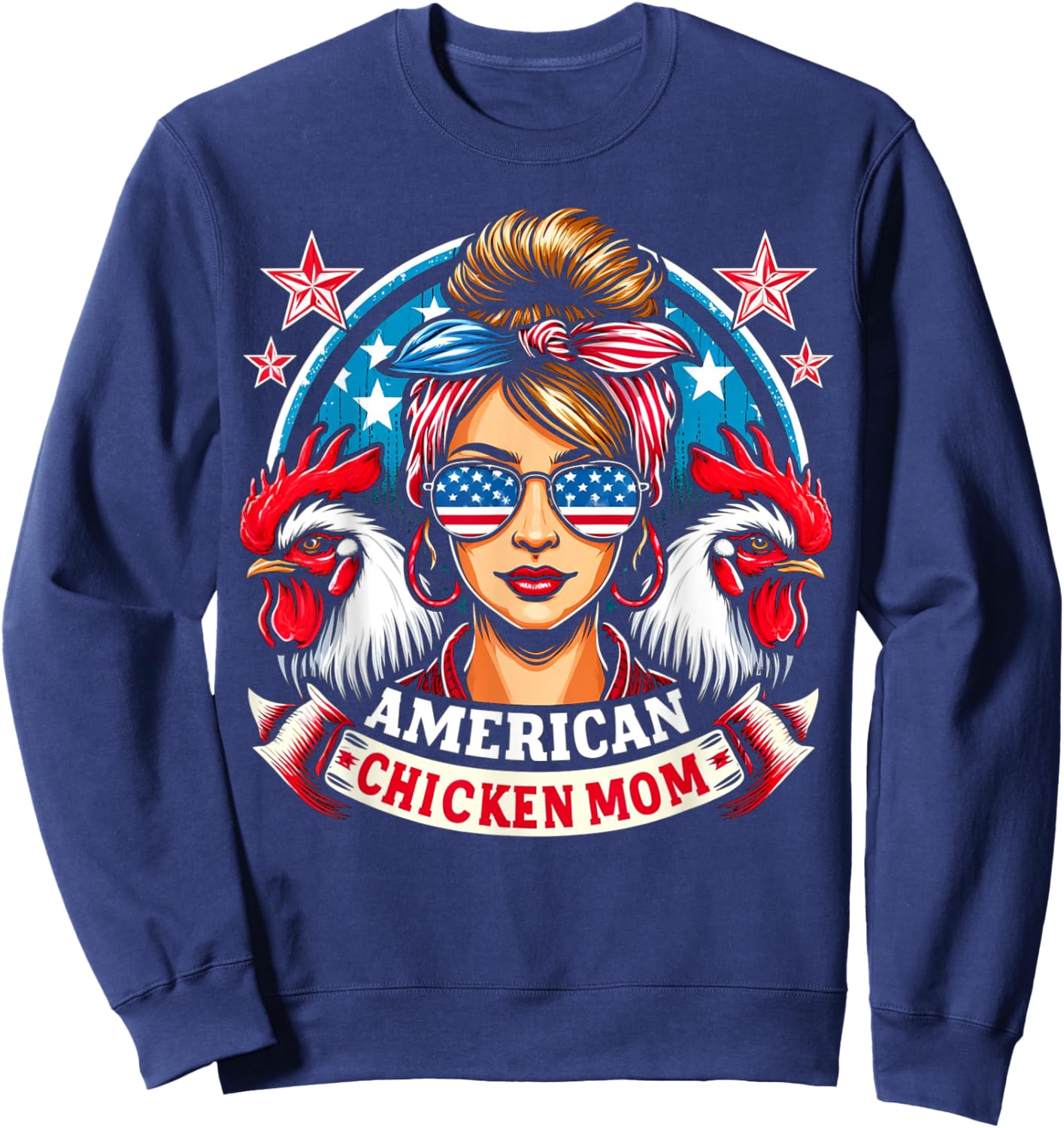 Patriotic America Chicken Mom 4th of July USA Chicken Lover Kids Men Sweatshirt - Sweatshirt | Navy