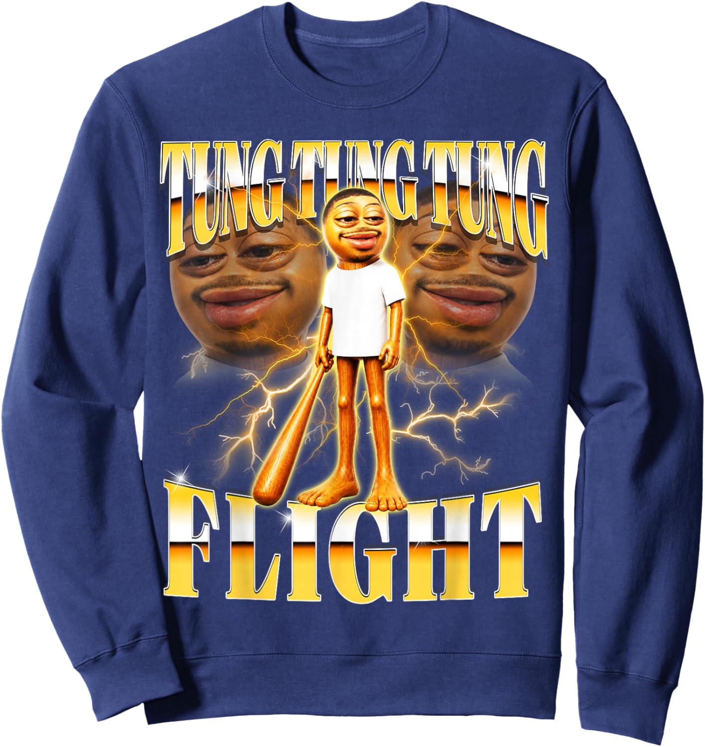 Tung Tung Tung Flight is Calling Y2K Bootleg Reacts Meme Sweatshirt - Sweatshirt | Navy