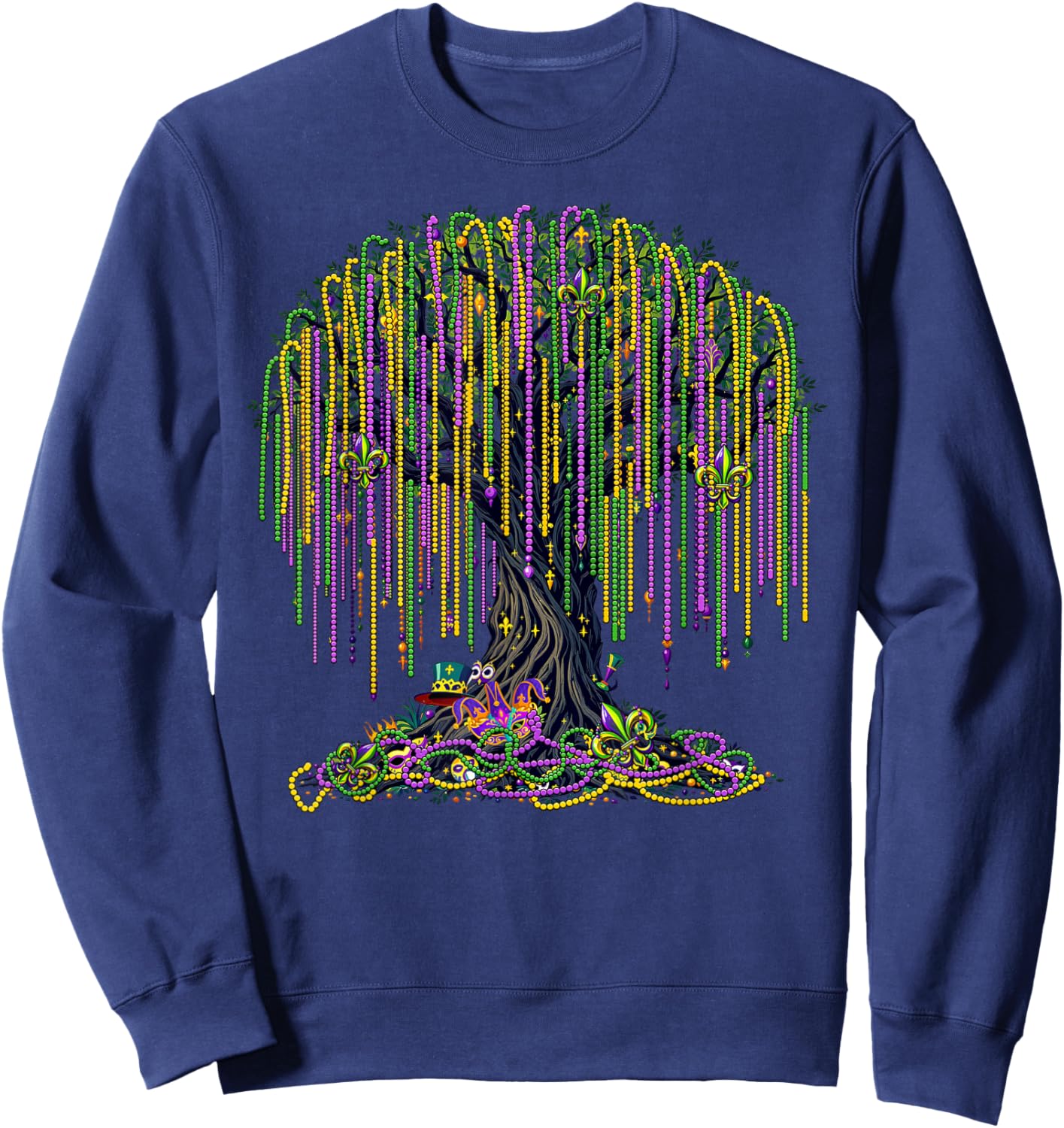 Mardi Gras Tree Beads Mask New Orleans 2025 Festival Sweatshirt - Sweatshirt | Navy