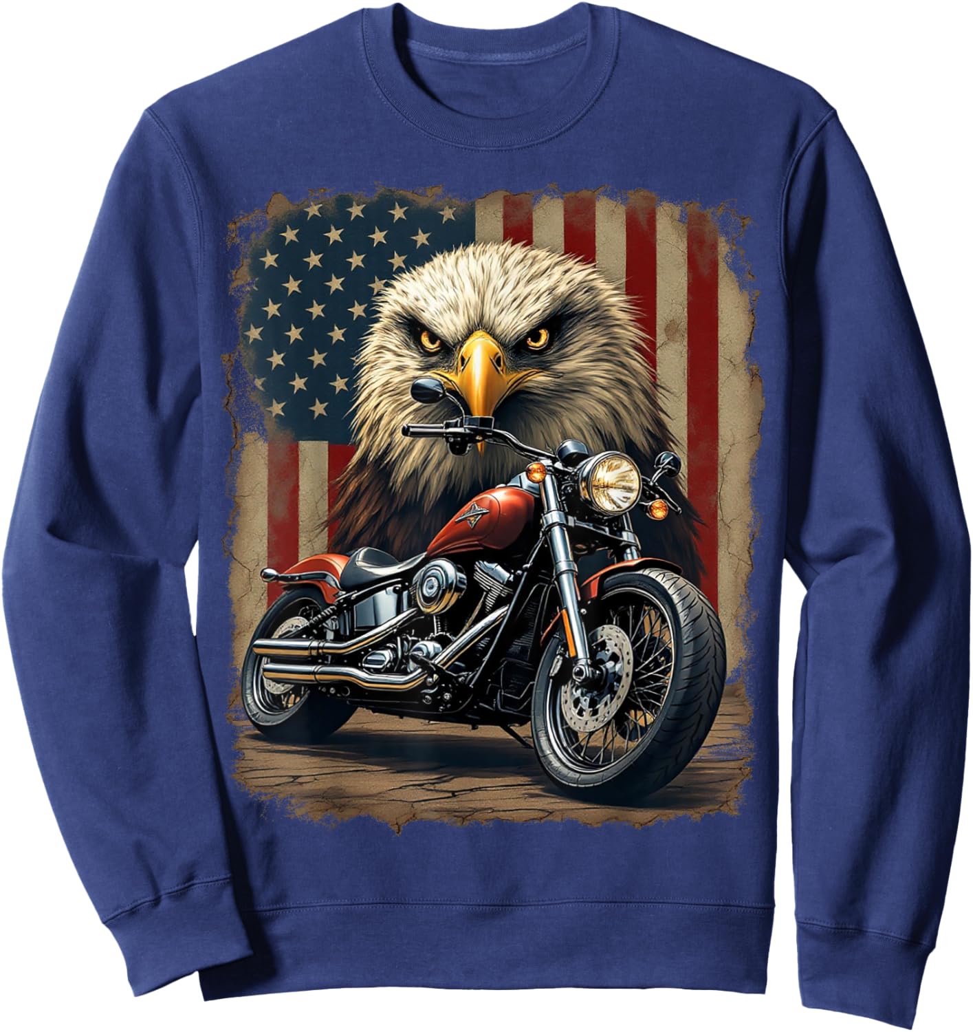 Motorcycle USA Flag Retro Biker Chopper Sweatshirt - Sweatshirt | Navy