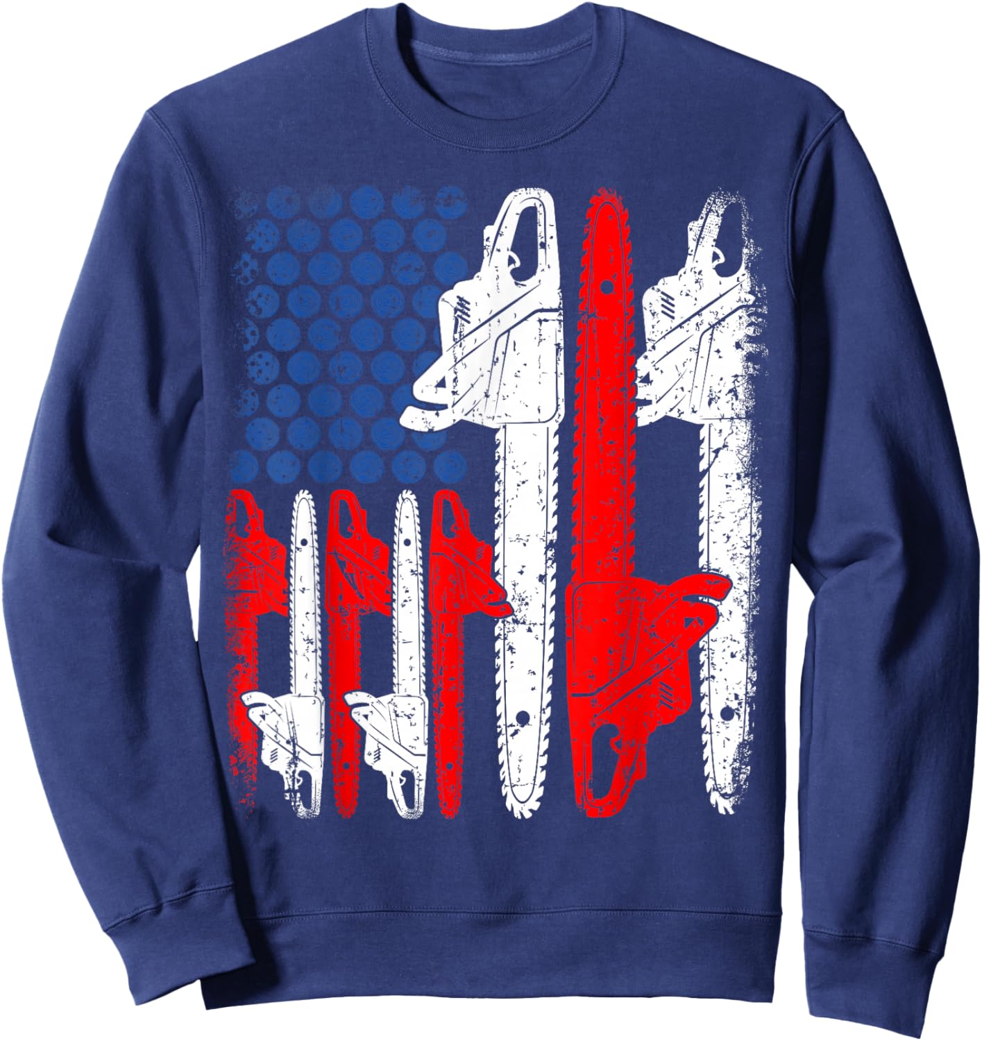 Funny Saw Machine USA American Flag Arborists 4th Of July Sweatshirt - Sweatshirt | Navy