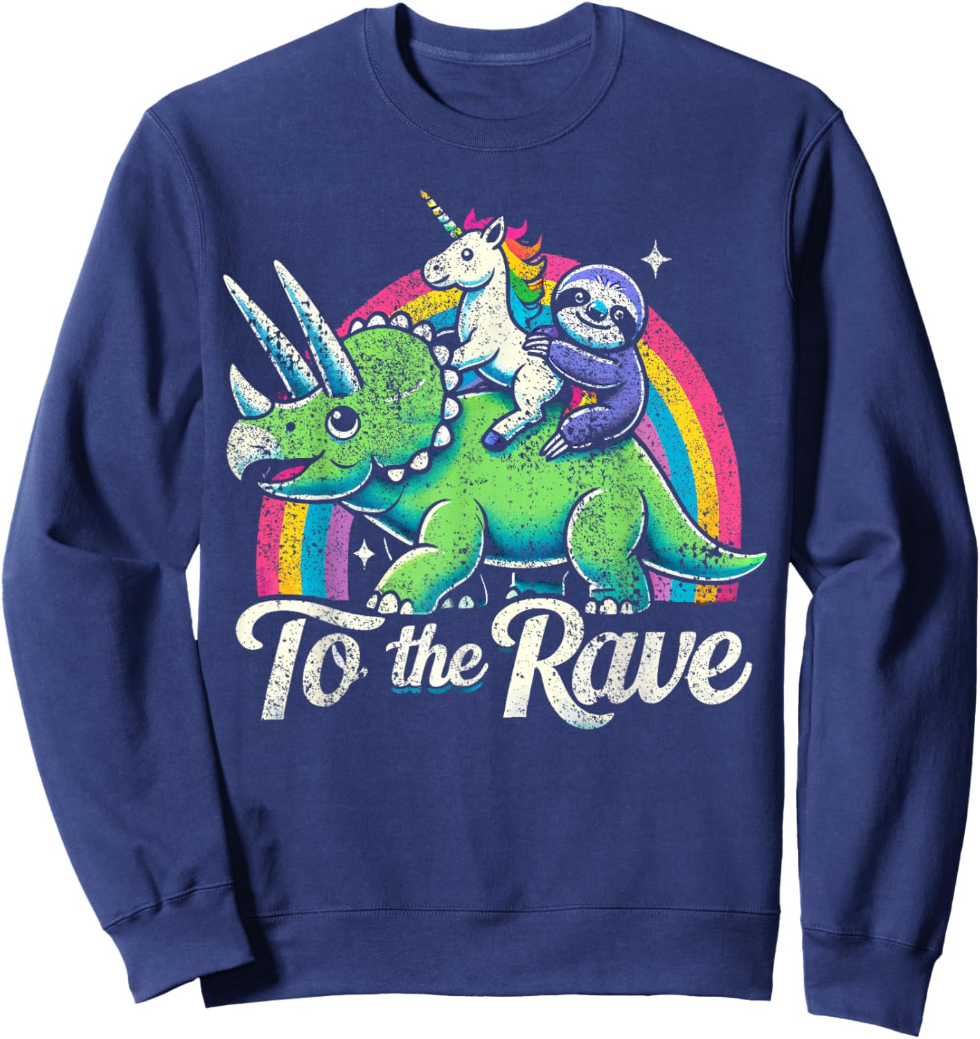 Techno Party Unicorn Sloth Dinosaur Rave Music Sweatshirt - Sweatshirt | Navy