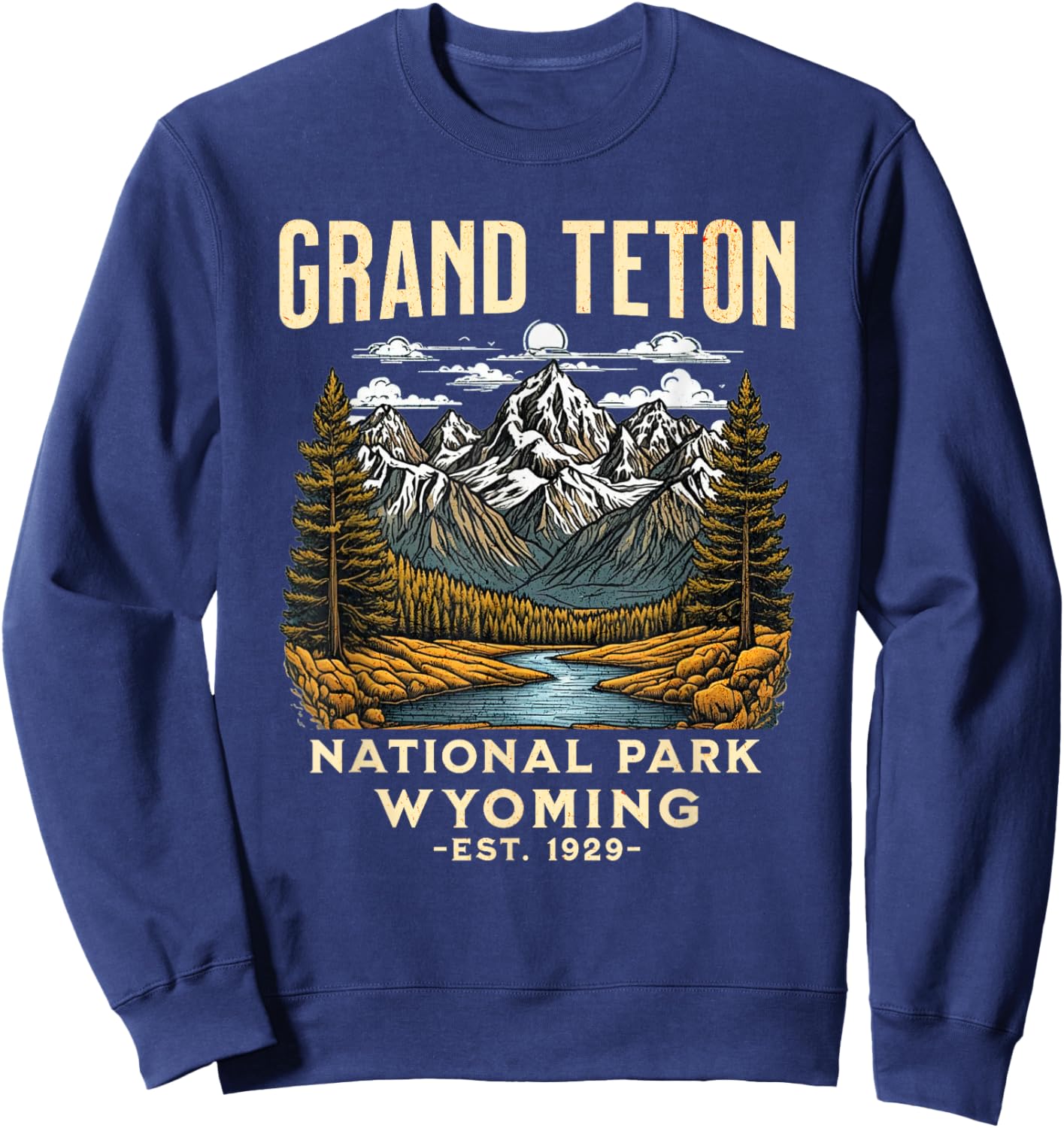 Grand Teton Wyoming | Vintage National Park USA Sweatshirt - Sweatshirt | Navy