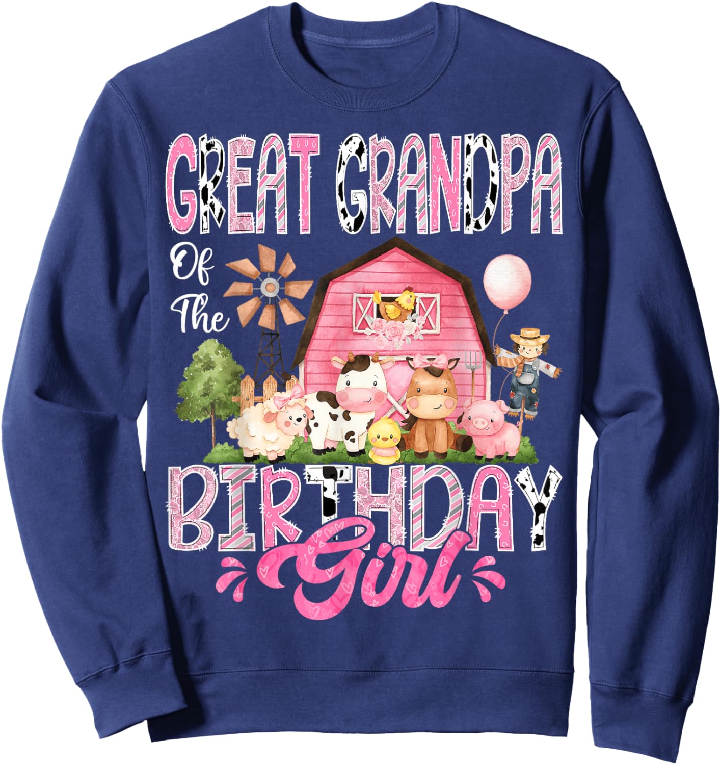 Great Grandpa Of The Birthday Girl Pink Farm Cow Birthday Sweatshirt - Sweatshirt | Navy