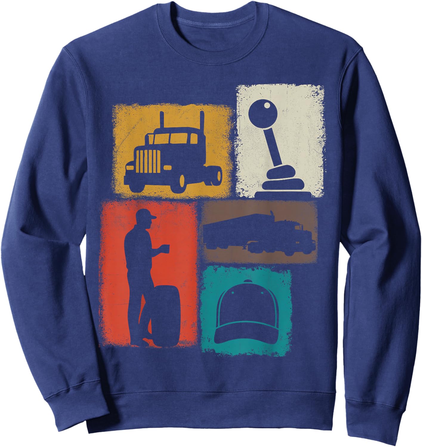 Trucker Vintage Collage Trucking Men Truck Driver Sweatshirt - Sweatshirt | Navy