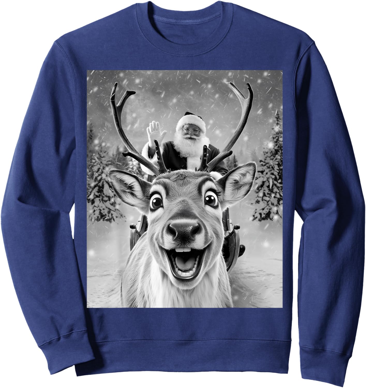 Funny Reindeer Selfie Santa Christmas Gifts Men Women Kid Sweatshirt - Sweatshirt | Navy