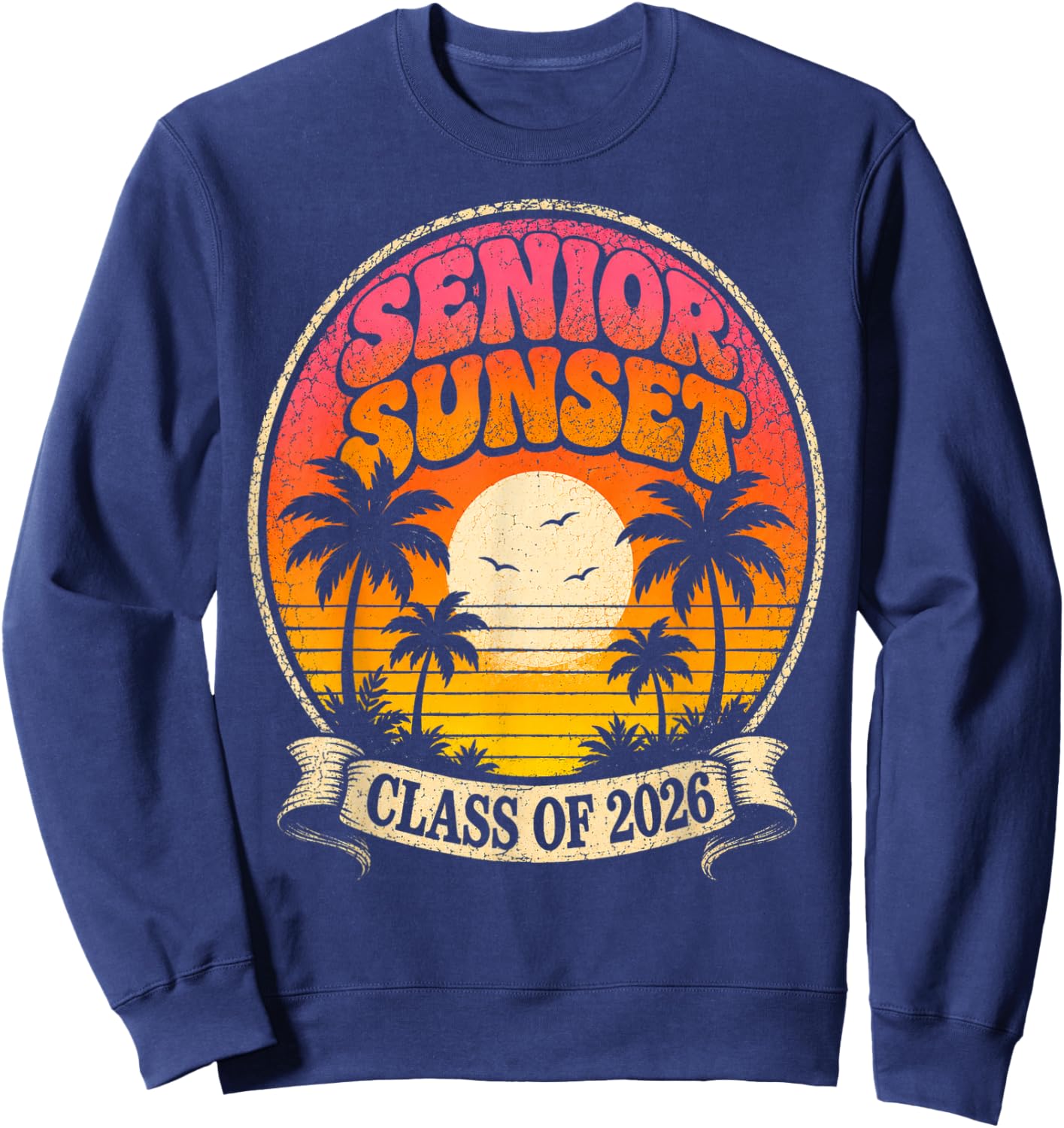 Women's Senior Sunset Retro Graduation Class 2026 Sweatshirt - Sweatshirt | Navy