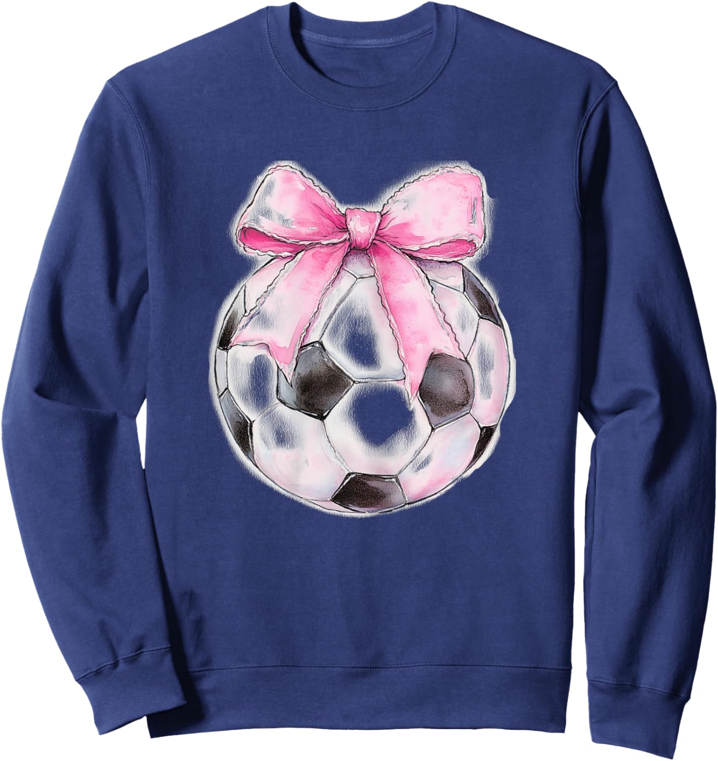 Soccer Ball Pink Coquette Bow Dainty Ribbon Girls Soccer Sweatshirt - Sweatshirt | Navy