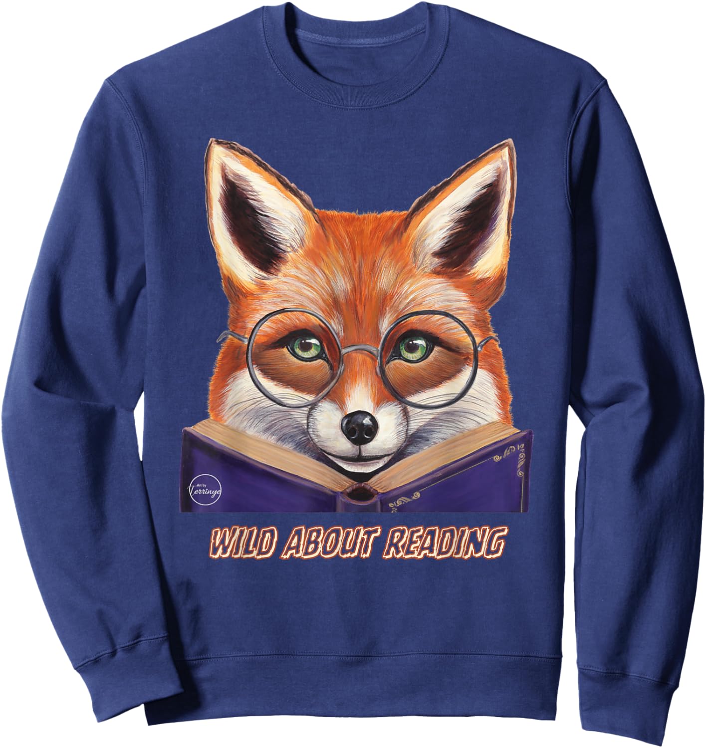 Fox Reading Book Glasses Wearing Animal Library School Zoo Sweatshirt - Sweatshirt | Navy