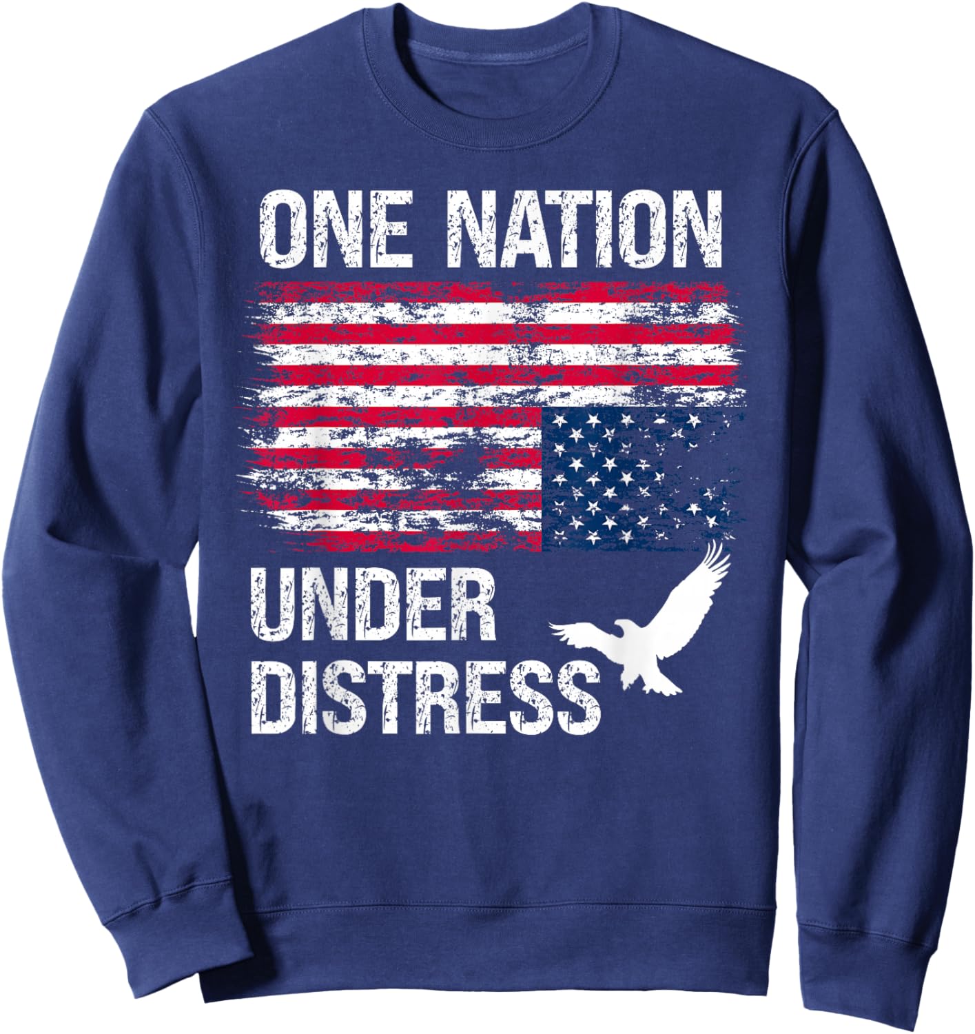 America Under Distress USA Upside Down American Flag US Flag Sweatshirt - Sweatshirt | Navy