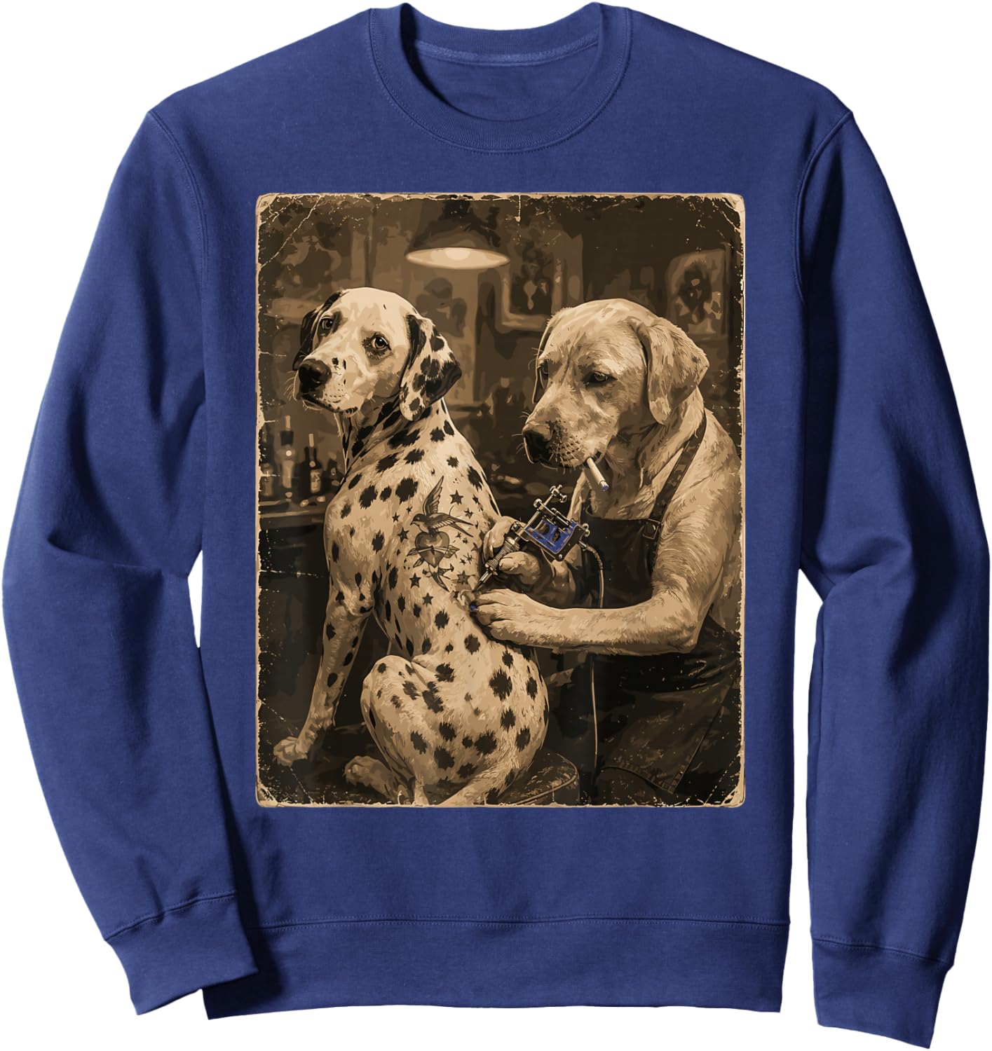 Retro Dalmatian Smoking Tattoo Artist Funny Dog Meme Humor Sweatshirt - Sweatshirt | Navy