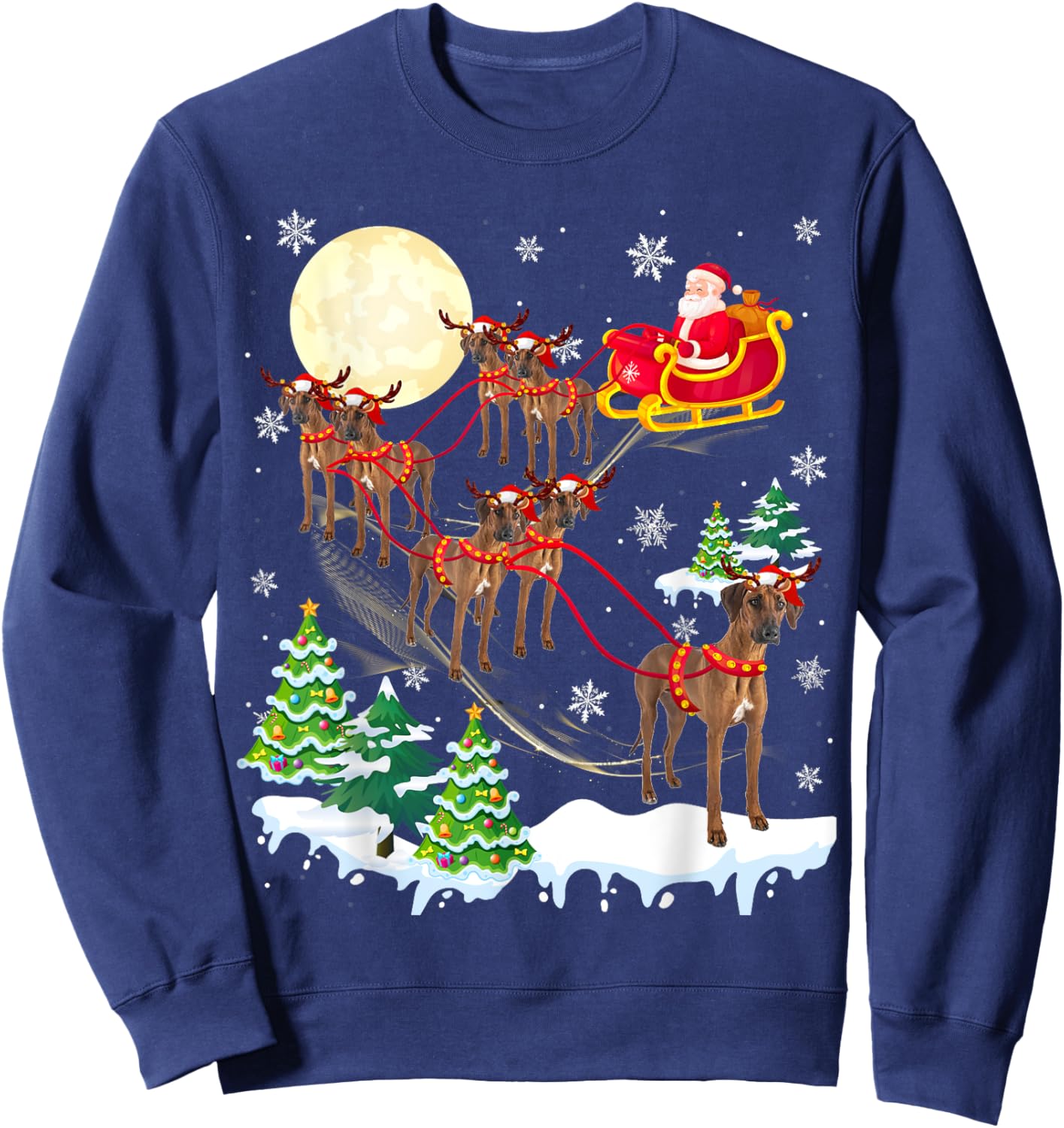 Rhodesian Ridgeback Reindeer Christmas Dog Riding Santa Men Women Kids Sweatshirt - Sweatshirt | Navy