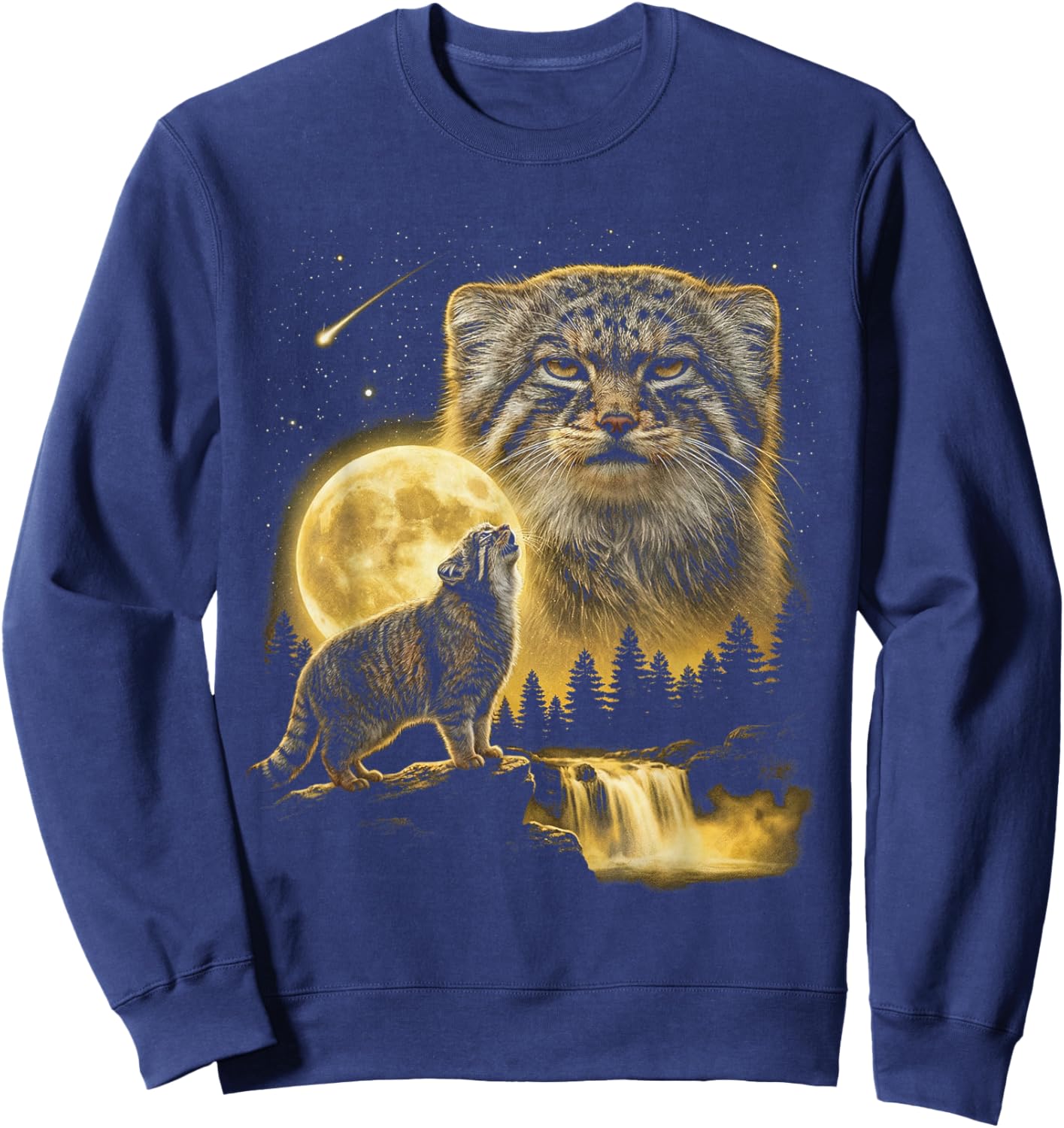 Le Chat de Pallas Hurlant vers la Lune, mème Funny Cat Lover des années 90 Sweatshirt - Sweatshirt | Navy