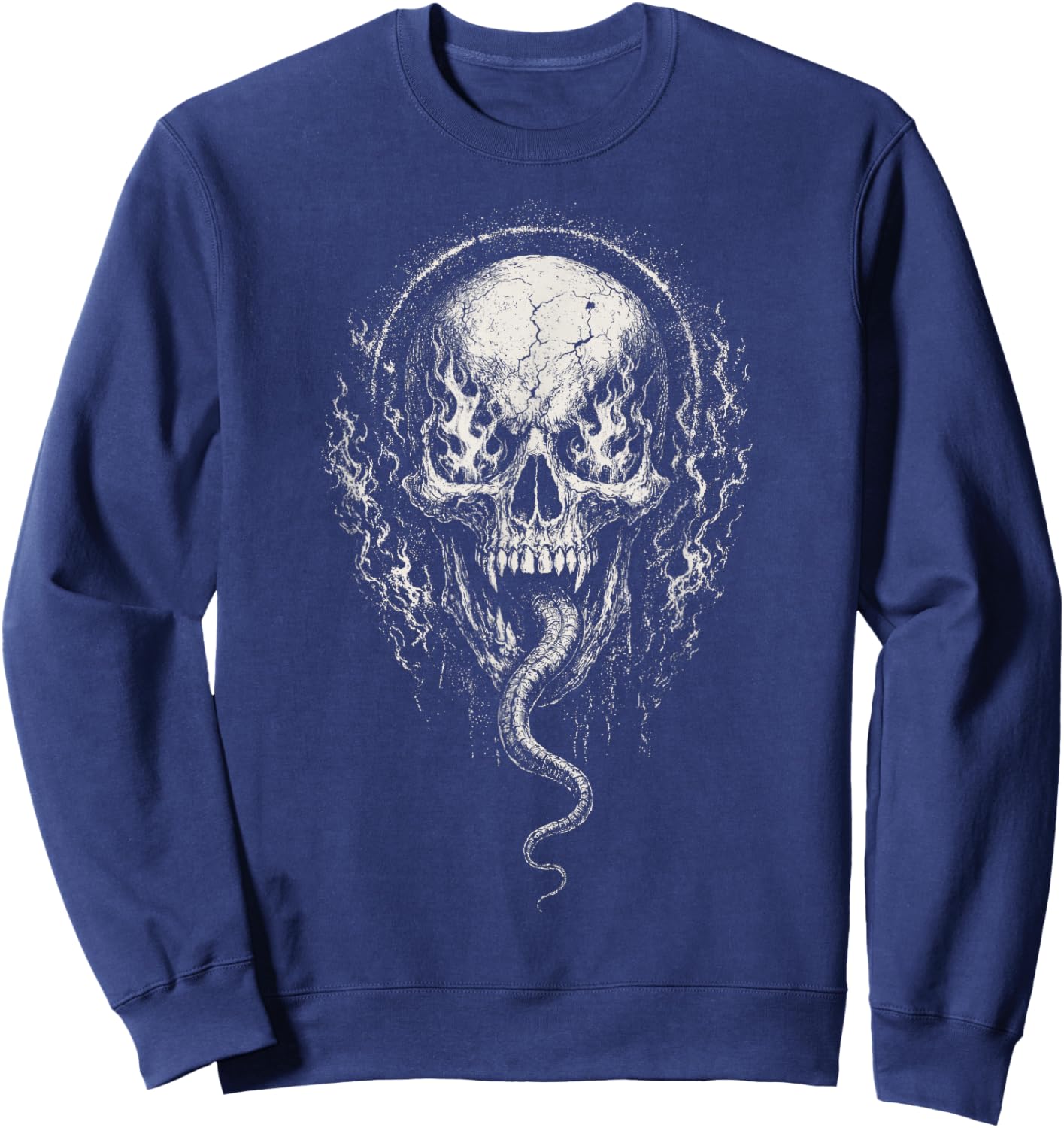 Skull Flames Demon Horror Goth Alt Grunge Dark Emo Art Sweatshirt - Sweatshirt | Navy