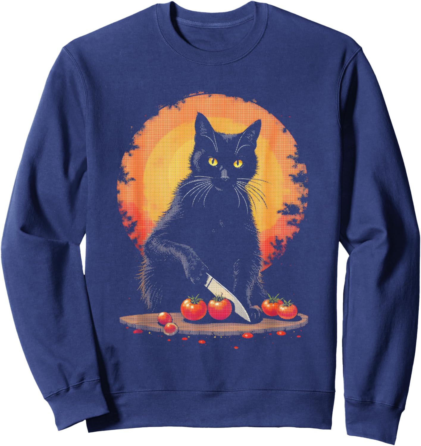 Black Cat Cutting Tomatoes - Funny Chef Cat Lover Sweatshirt - Sweatshirt | Navy